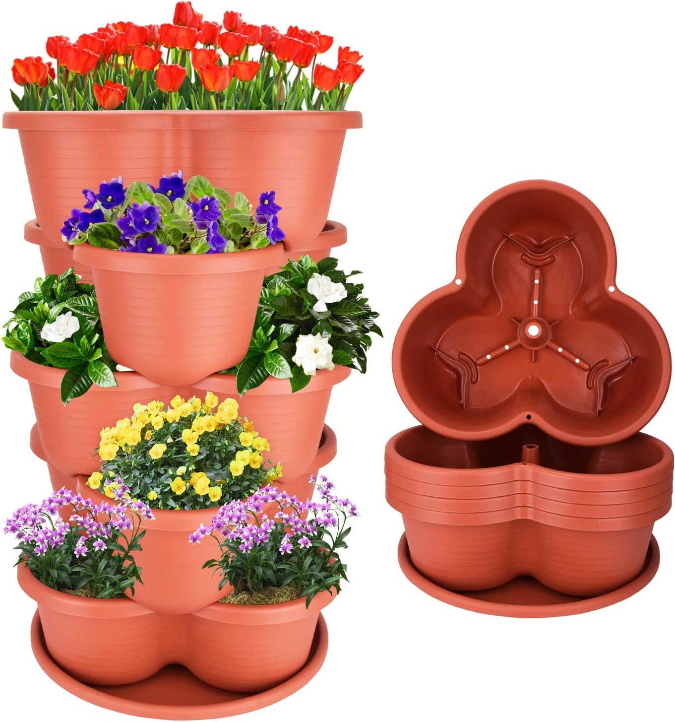 RooTrimmer 5 Tier Vertical Planter Pot, Stackable Gardening Planter, Brick Red
