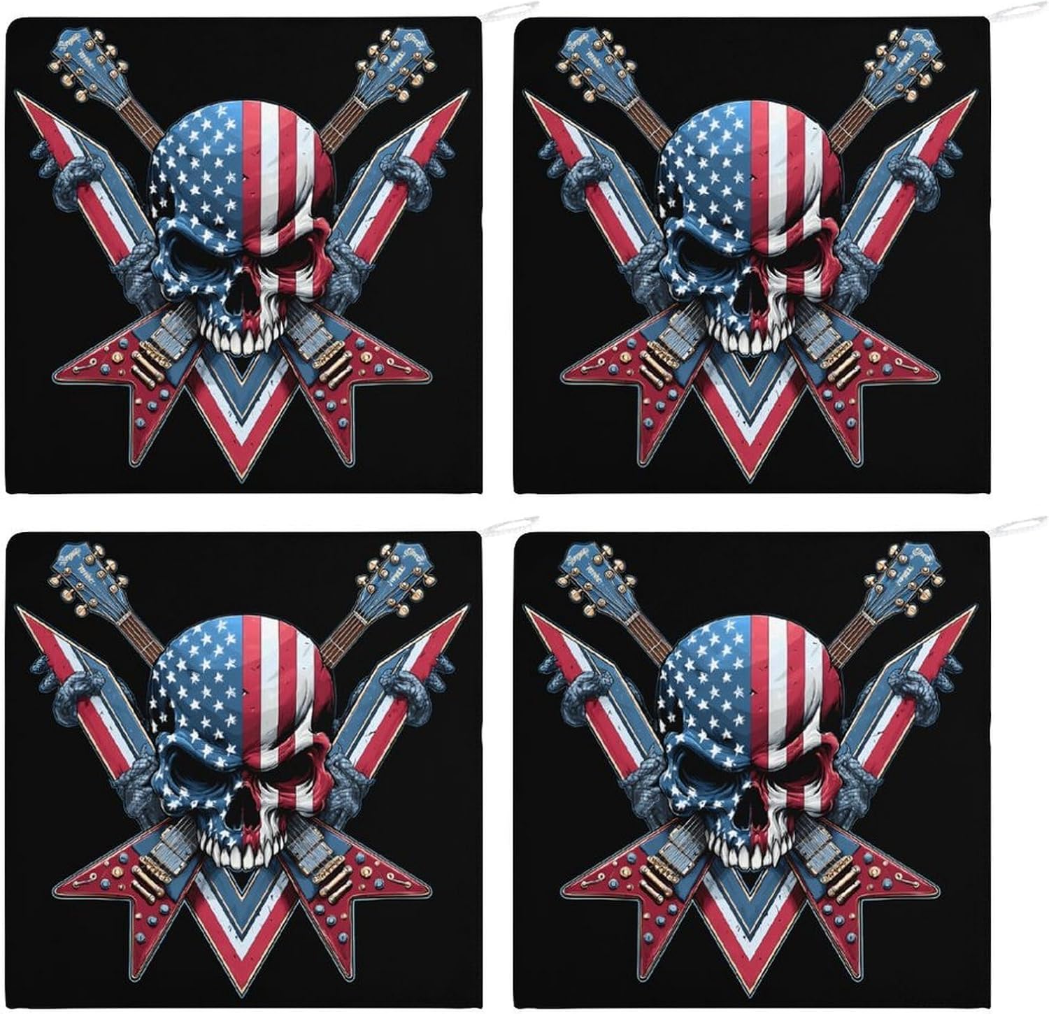 USA Flag Guitar Rocks Skull Hand Towels for Bathroom Handkerchief | Absorbent,with Hanging Loop,Kitchen Towels,for Home Hotel,Soft