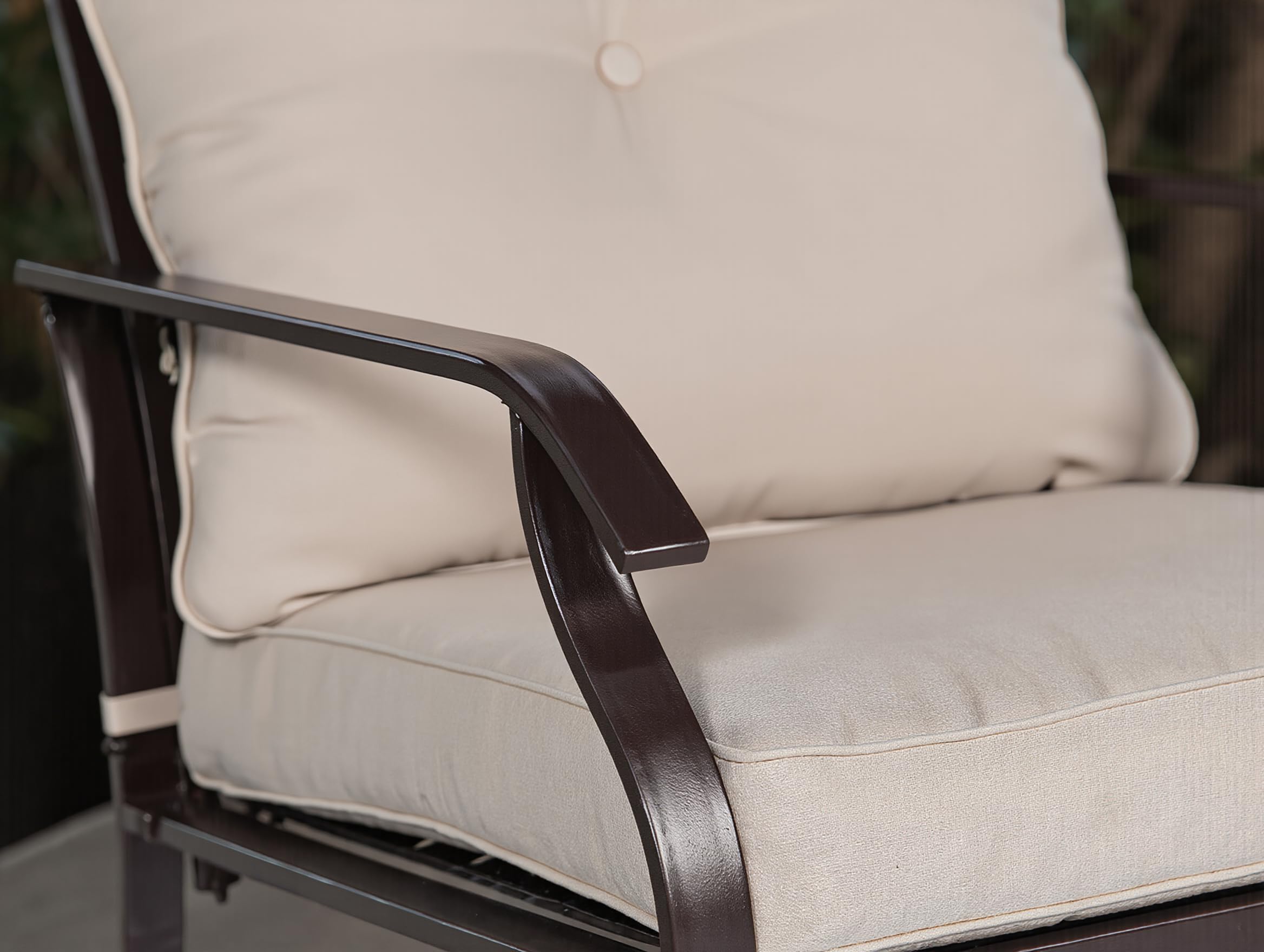 Set Bistro da Giardino 3 Pezzi BORA BORA – 2 Poltrone con Cuscini Beige + Tavolino Quadrato 50x50 cm Piano Vetro Temperato – Arredo Outdoor Balcone Terrazzo – Struttura Acciaio Marrone