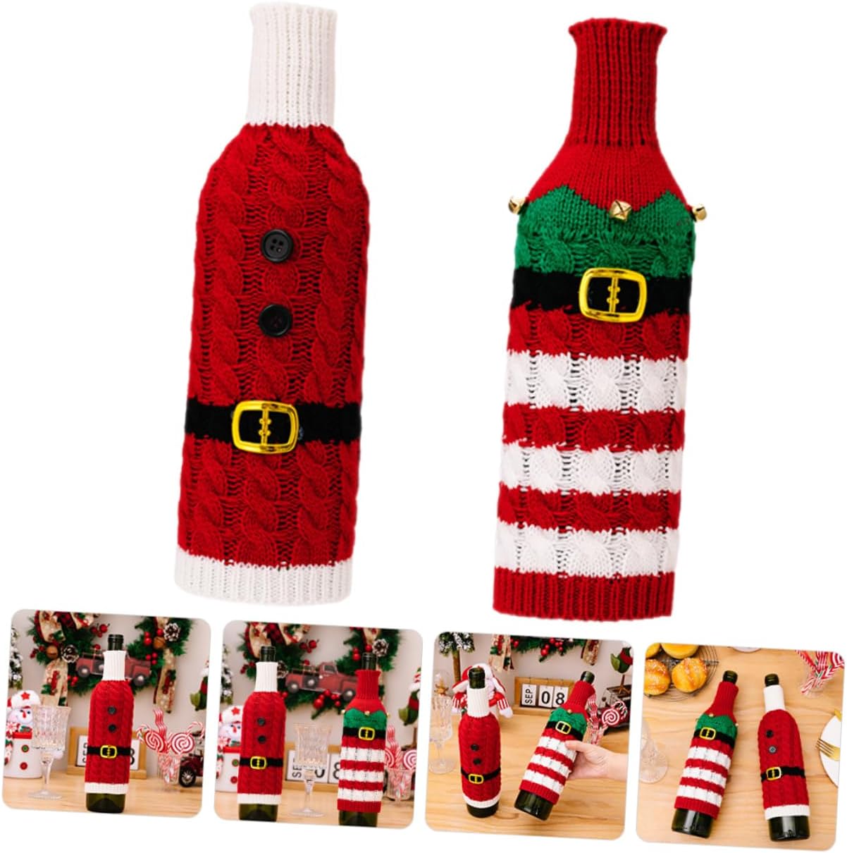 2pcs Christmas Knitting Bottle Sleeves Wine Bottle Cover Xmas