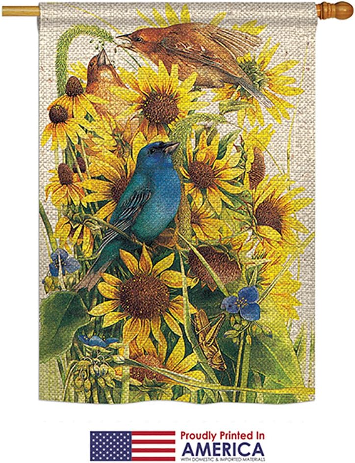 H191004 Spring Sunflower & Birds Garden Friends Birds Decorative Vertical House Flag, 28" x 40" inch, Multi-Color