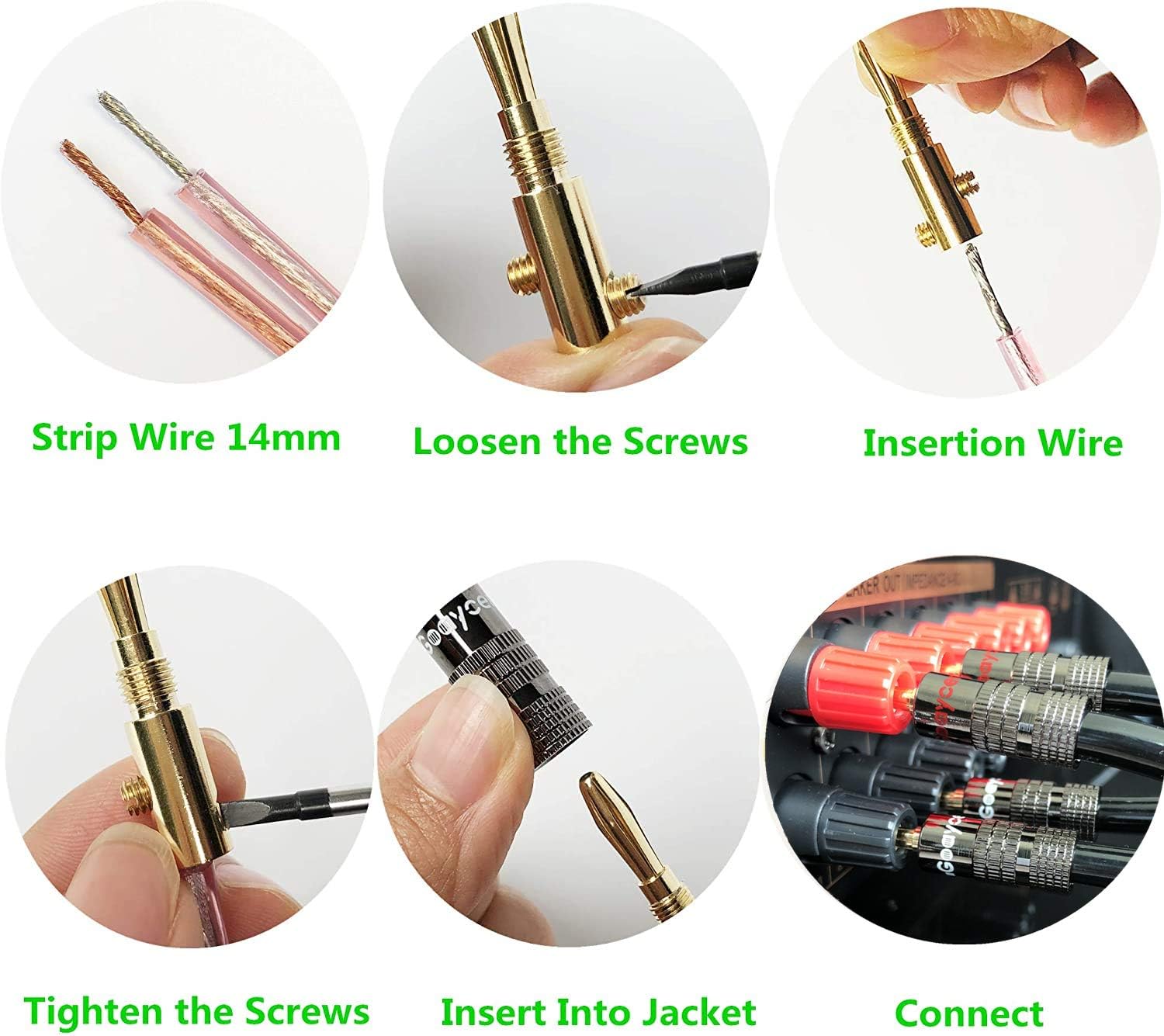 Goaycer Banana Plugs for Speaker Wire - 24K Gold Plated Banana Adapter Connector(6 Pairs/12 pcs) : Electronics