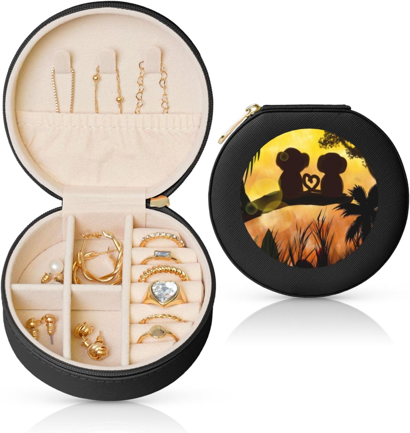 QGWDYYJQ Cute Couple Monkey printed Leather Jewellery Box Travel Jewellery Organiser Portable Gift Box