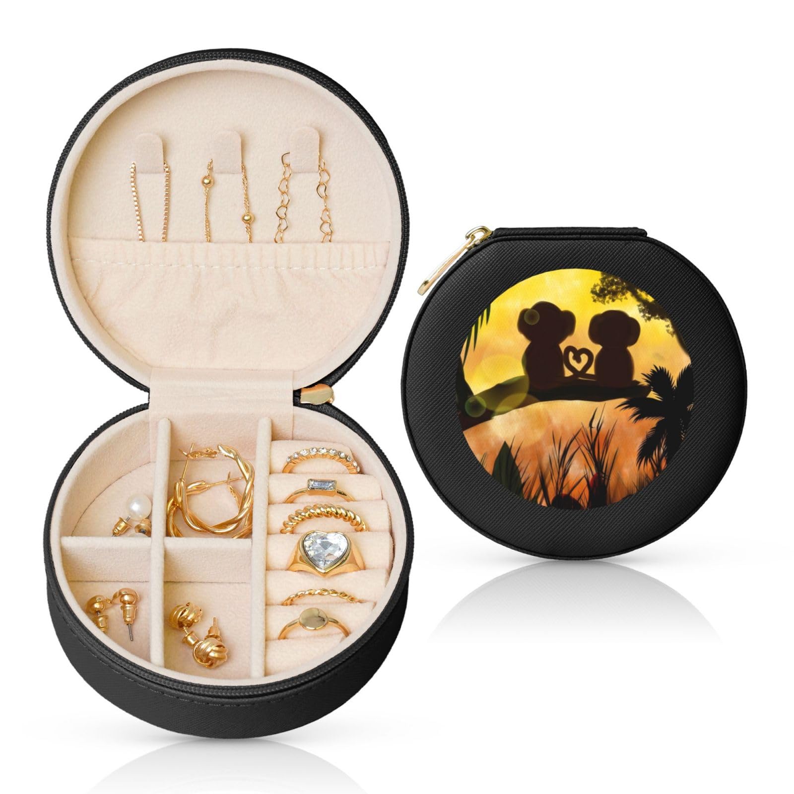 QGWDYYJQ Cute Couple Monkey printed Leather Jewellery Box Travel Jewellery Organiser Portable Gift Box