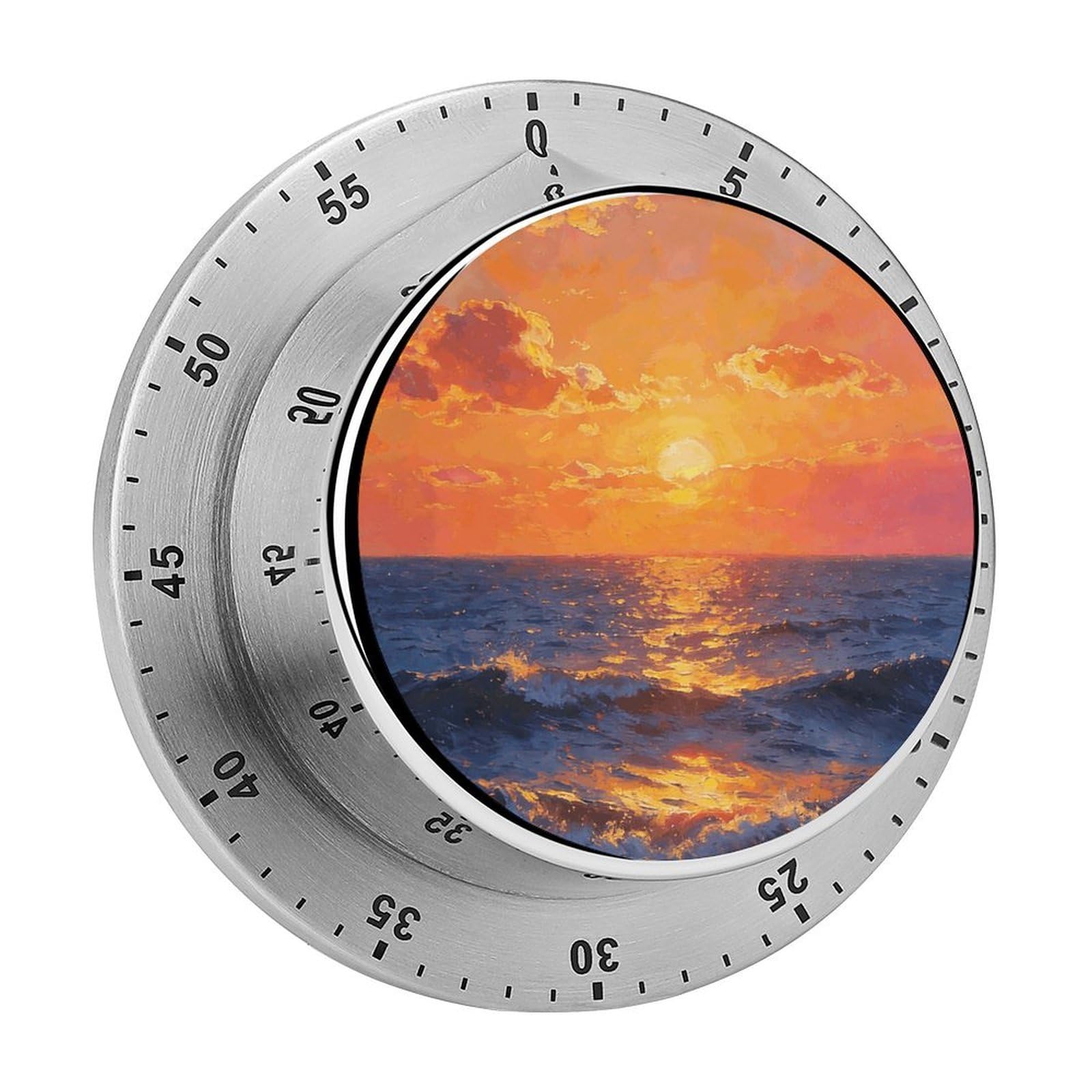 Oceanic Sunset Timer Exquisite Stainless Steel Body Desk Visual Timer with Loud Alarm 60-Minute Mechanical Countdown Timers Magnetic Backing Cooking Kitchen Timers for Work