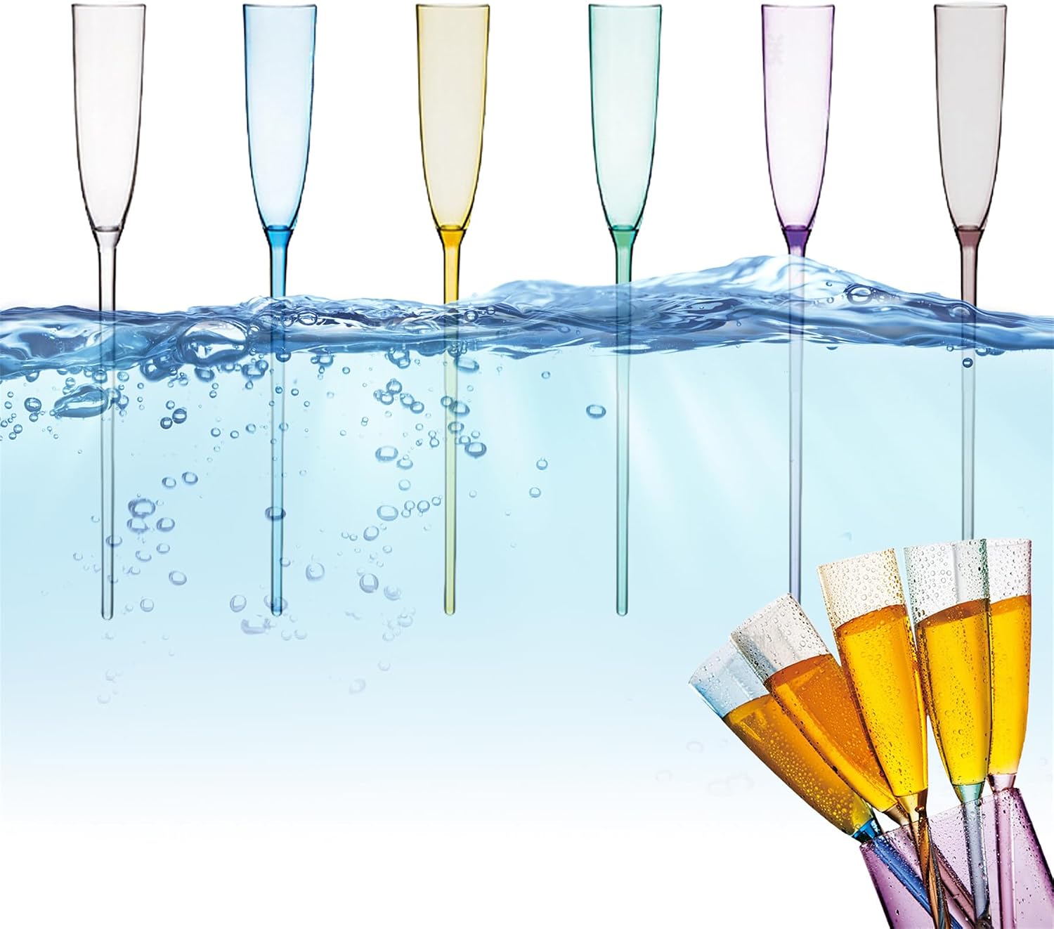 Floating Champagne Flutes, 6Pcs Shatterproof Floating Glasses for the Pool, Outdoor Plastic Wine Glasses (Multicolor*6Pcs)