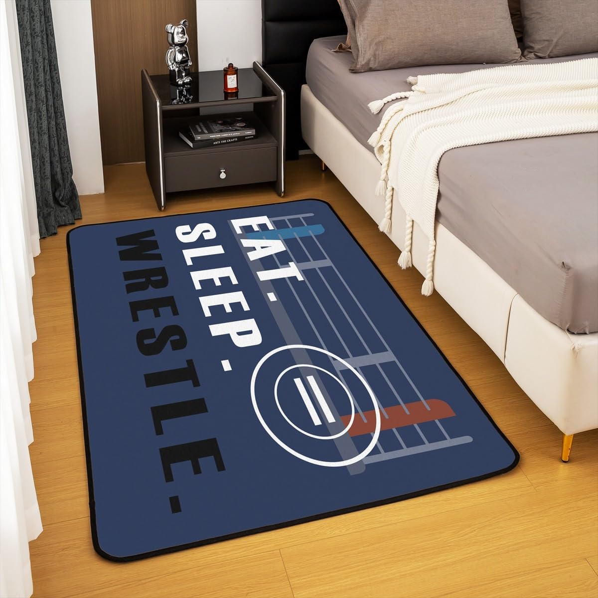 Feelyou Wrestling Sports Area Rug 5x7 Wrestling Sports Theme Living Room Rugs for Bedroom Kids Adults Deep Blue Wrestle Rodeo Decorative Rug Mat Wrestle Themed Indoor Floor Mat Non-Slip Accent Rug