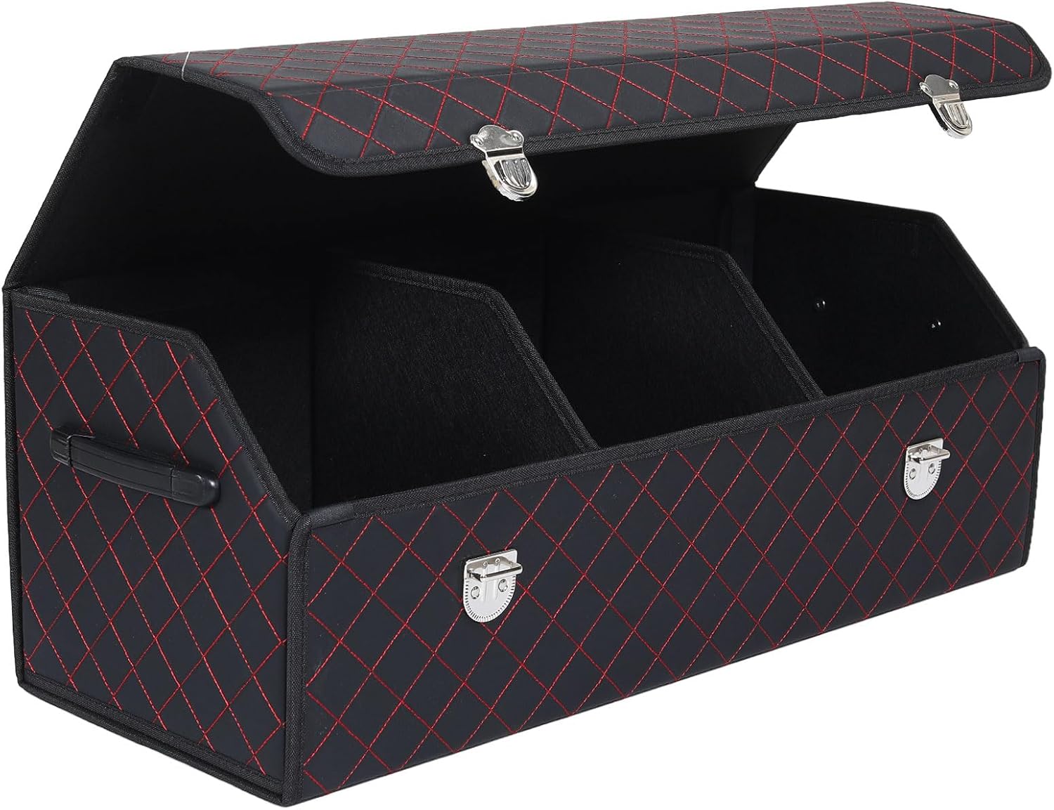 Trunk Organizer with Lid for Car Foldable Storage Box Heavy Duty PU Leather Cargo Organizer for SUV Sedan Waterproof (Red, Large)