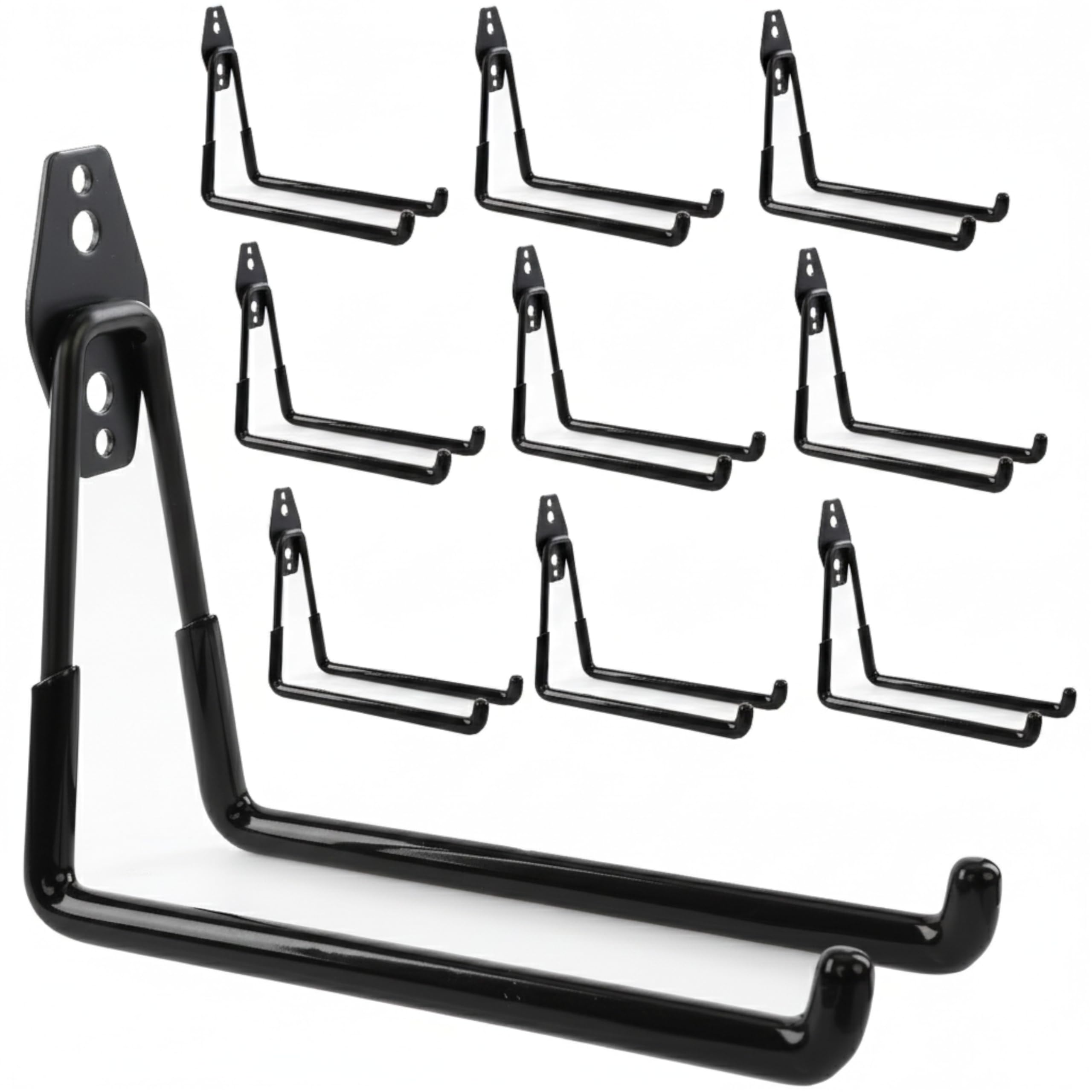 botle Set di 10 ganci da parete, ganci per attrezzi, per utensili elettrici, dritti da 19 cm, rivestimento in PVC, per garage, capannoni, ganci per scale e pale, doppio gancio, portata fino a 25 kg
