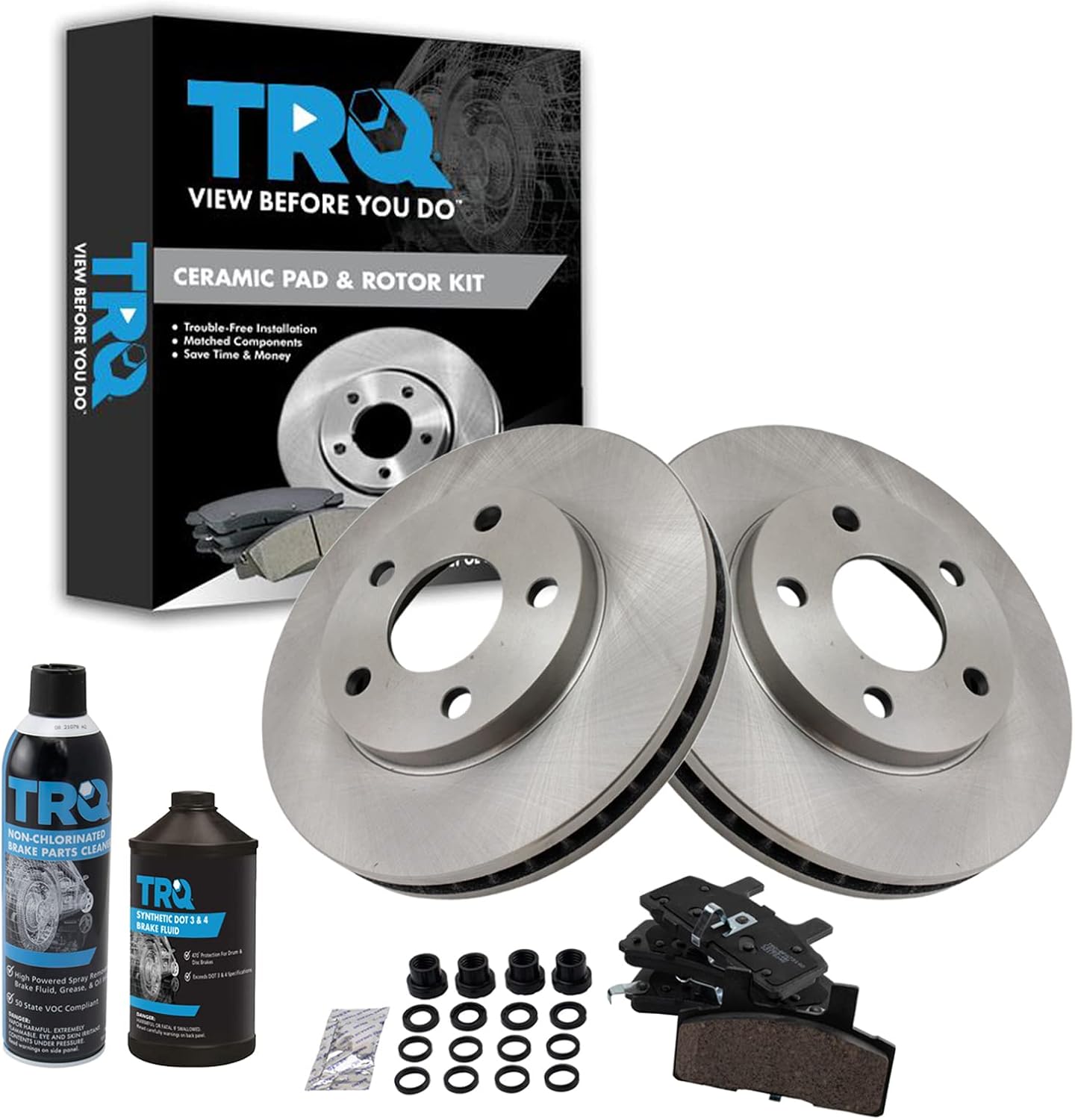TRQ Front Brake Pad & Rotor Kit Brake Chemical Kit Brake Pads Brake Rotor Ceramic Compatible with 1990-1993 Cadillac DeVille 1990-1992 Fleetwood