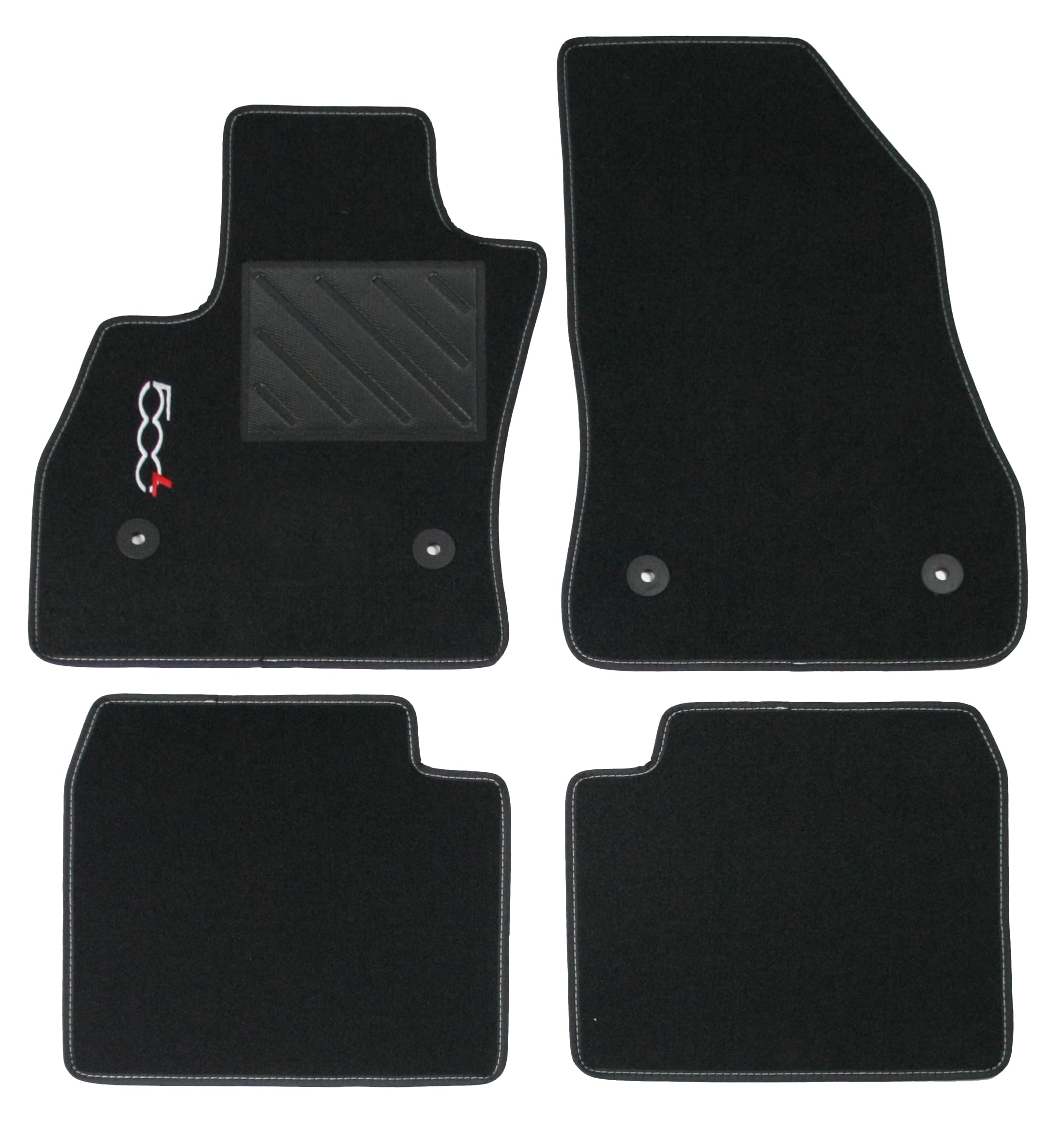 Set 4 Tappetini Auto Per Fiat 500X (2015-2018) - Moquette Nera, Antiscivolo, Battitacco Cucito