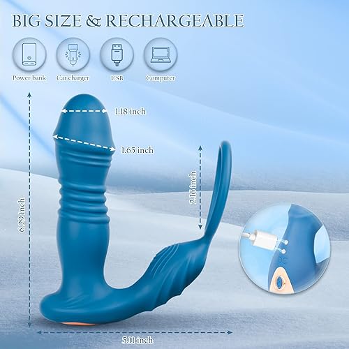 Miniatura 2 de Consolador grueso masajeador de próstata vibrador anal para masterburadores masculinos, aplicación + control remoto enchufe anal empuje, vibrador