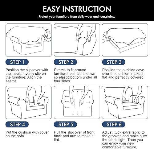 Miniatura 8 de Fundas de sofá elásticas impresas para sofá de 3 cojines (182 a 89.8 in, limón) paquete de fundas de sofá para 2 cojines de sofá (147 a 71.7 in),