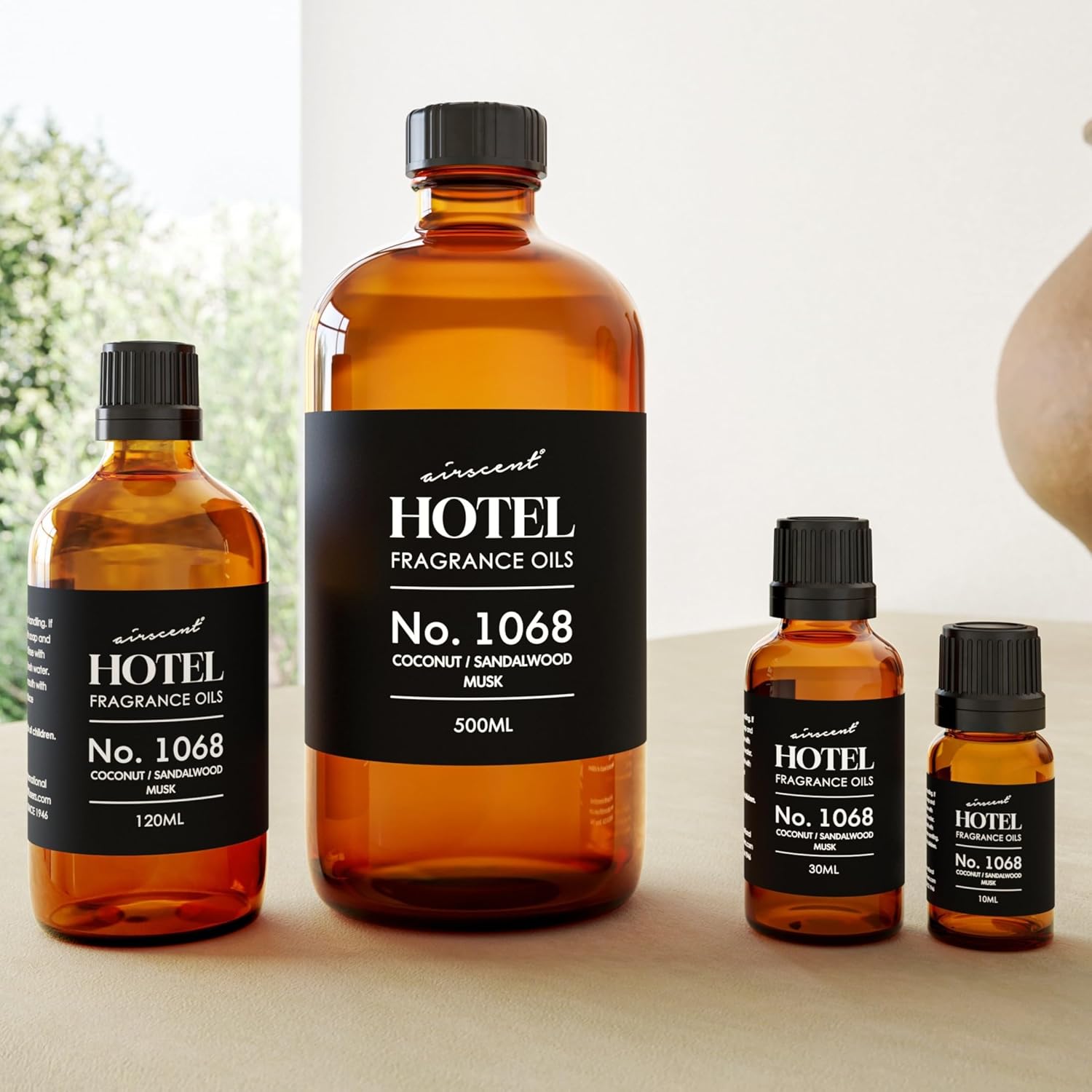 AirScent Hotel Diffuser Oil No. 1068 - Coconut Pina Colada Sandalwood - Premium Fragrance Oil for Ultrasonic and Waterless Diffusers and Crafting - 500 mL, 16.9 fl oz Glass Bottle