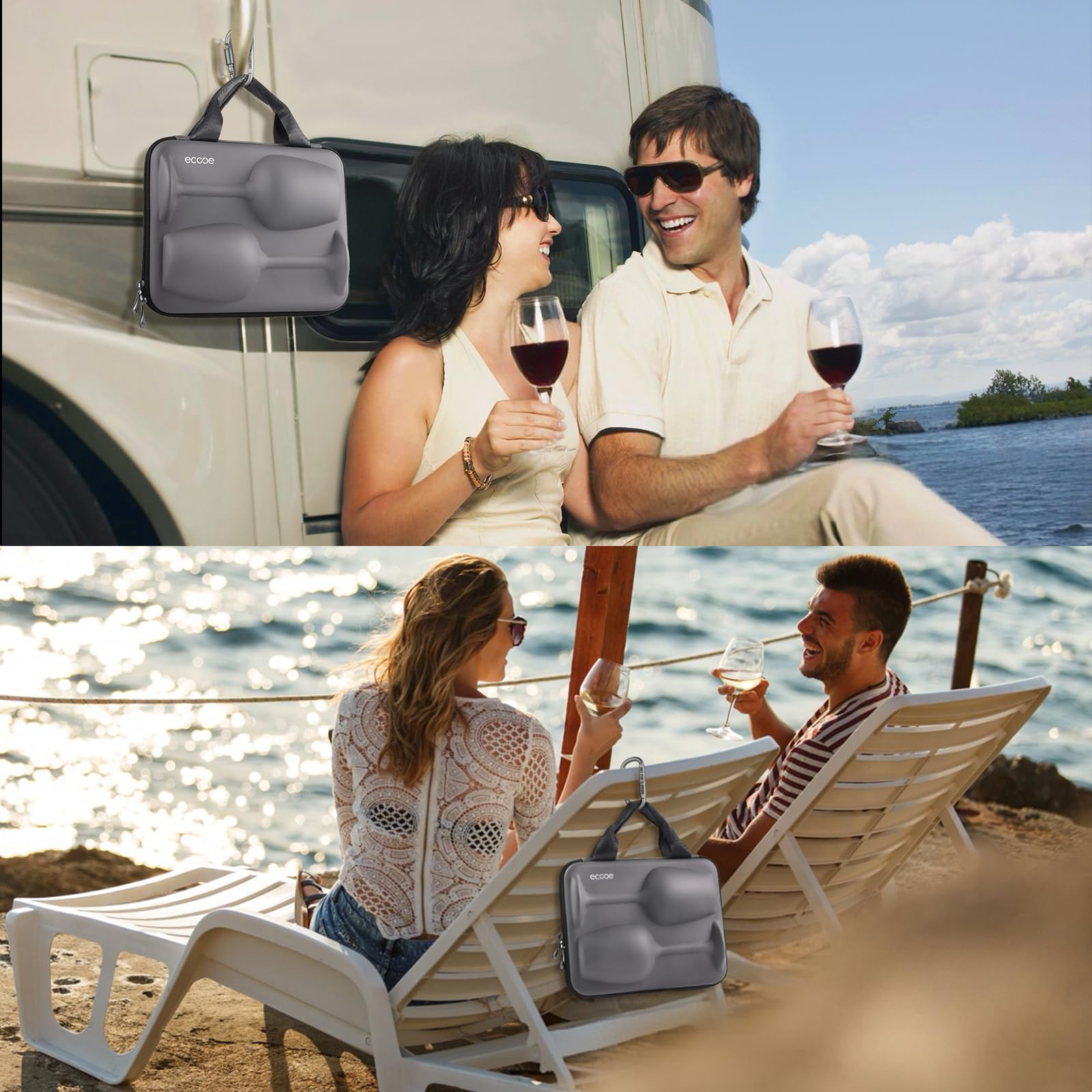 ecooe Lot de 2 verres à vin à emporter avec étui de protection et chiffon de nettoyage - Verres à vin à emporter pour les excursions à la plage, les pique-niques en plein air, cadeau pour les amateurs