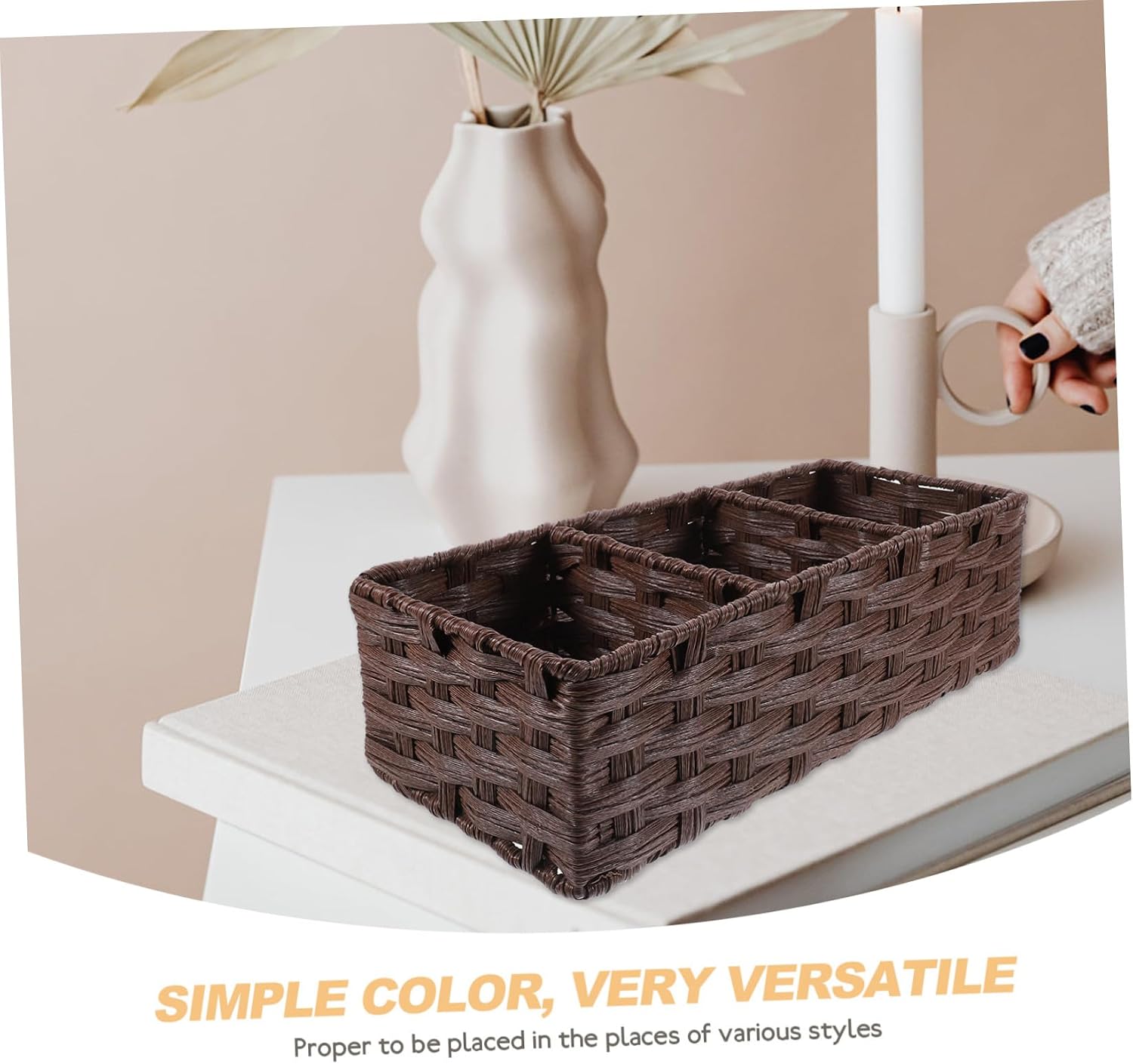 Alipis Multi-compartment Woven Storage Basket with Wear-resistant Design Practical Organizer for Desk Bathroom Kitchen and Bedroom Natural Style Sundries Container for Home Decor and