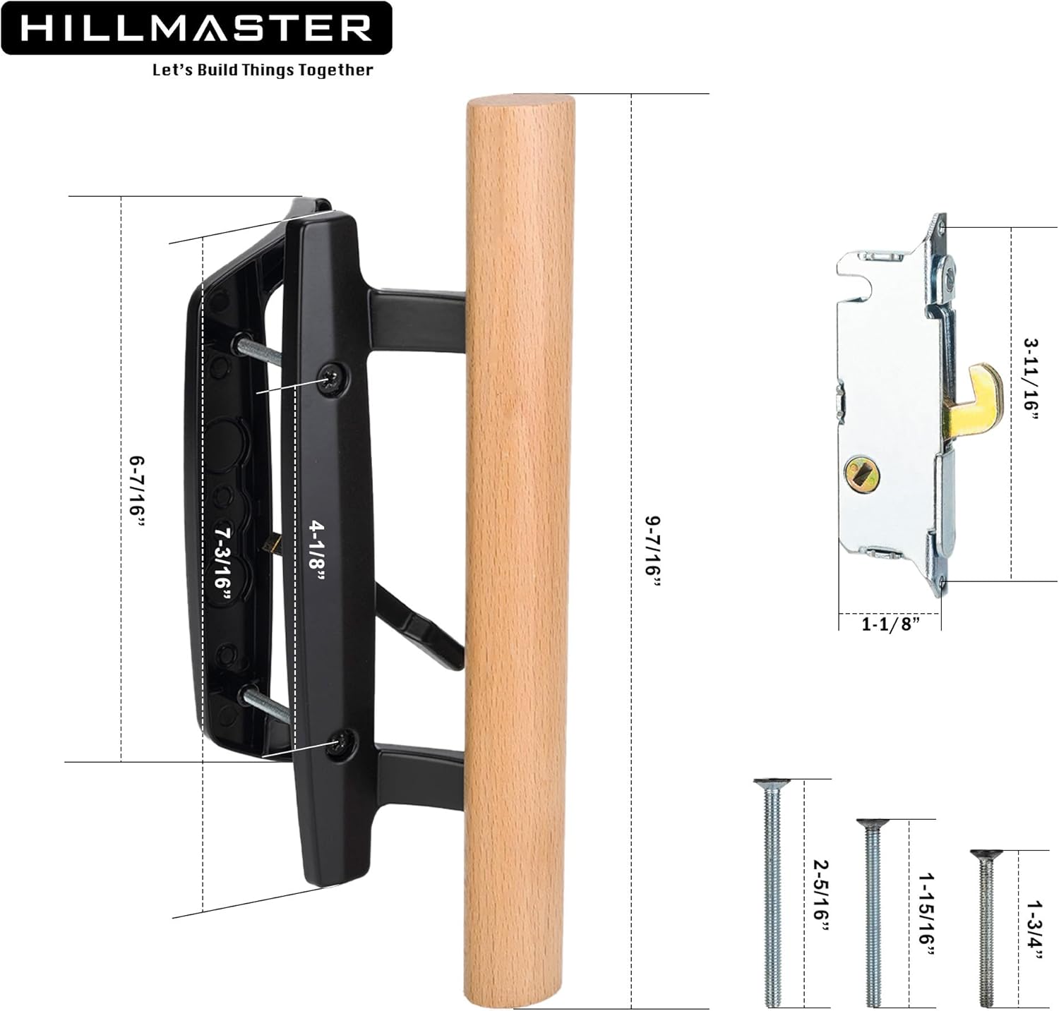 Patio Sliding Door Handle Set with Mortise Lock 45°,Mortise Style Reversible Design Non-keyed Sliding Patio Glass Door Handles Patio Door Lock,Fits 3-15/16"Screw Hole Spacing Black Finish