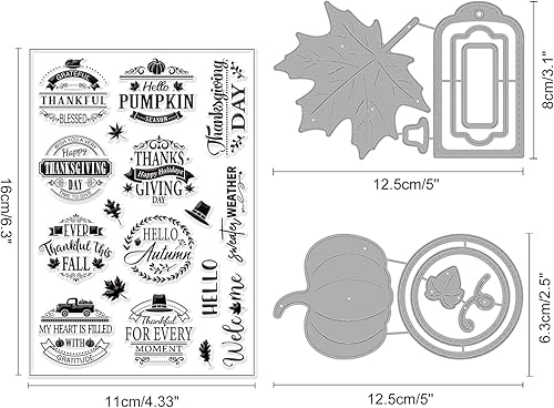 Miniatura 2 de ORIGACH Juego de sellos y troqueles transparentes de palabras de felicitación de otoño, sellos de silicona y troquelado de metal para hacer