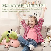 Vista 6 de Peluche de dinosaurio con peso de 4 libras, 24 pulgadas, suave, lindo, verde, animales de peluche, almohada de dinosaurio para niños y niñas