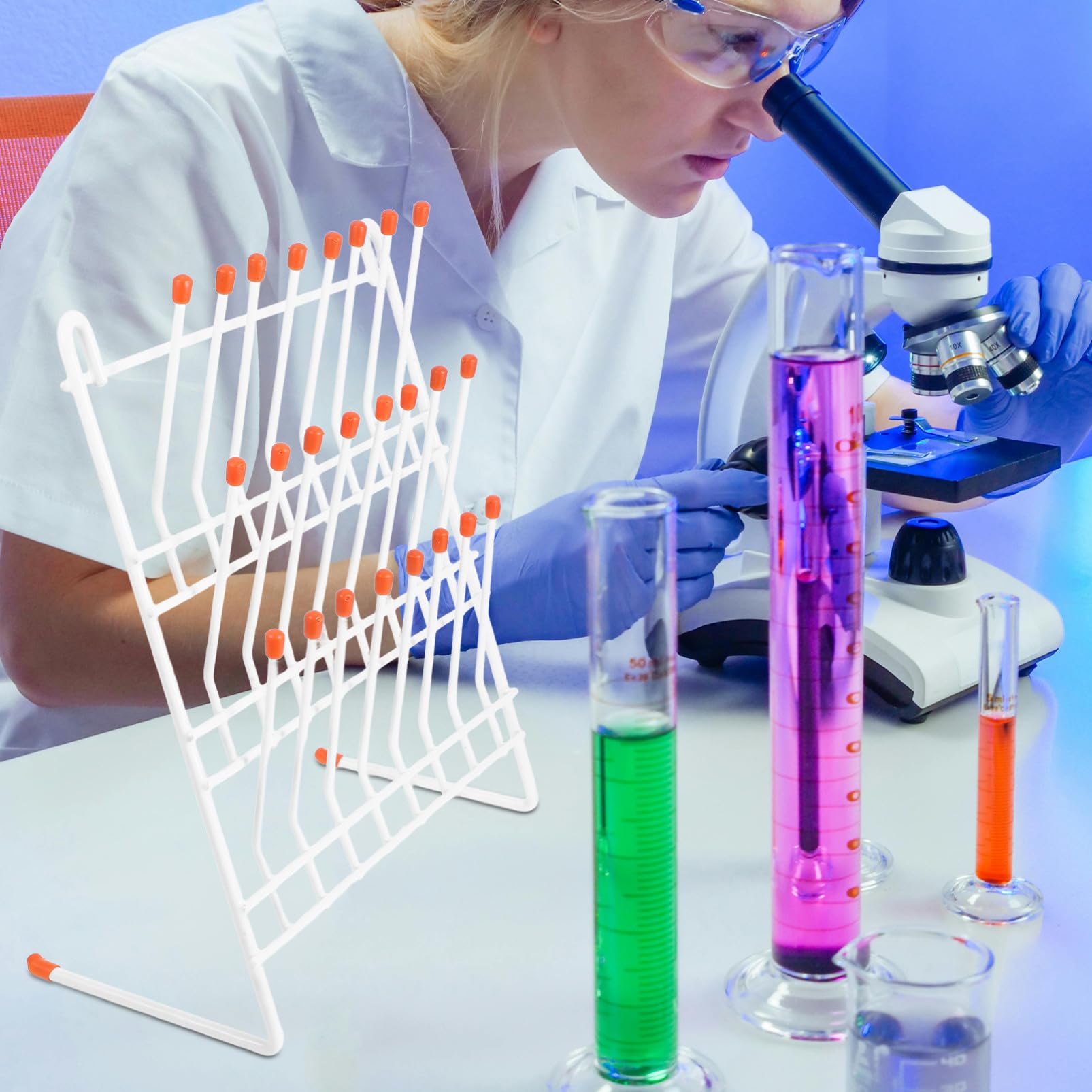 Supporto Per Provette Da Laboratorio 24 Posti in Plastica, Scaffale Di Scarico Essiccazione Per Becher, Rack Per Stoccaggio Leggero e Resistente Per Uso Scientifico e Industriale