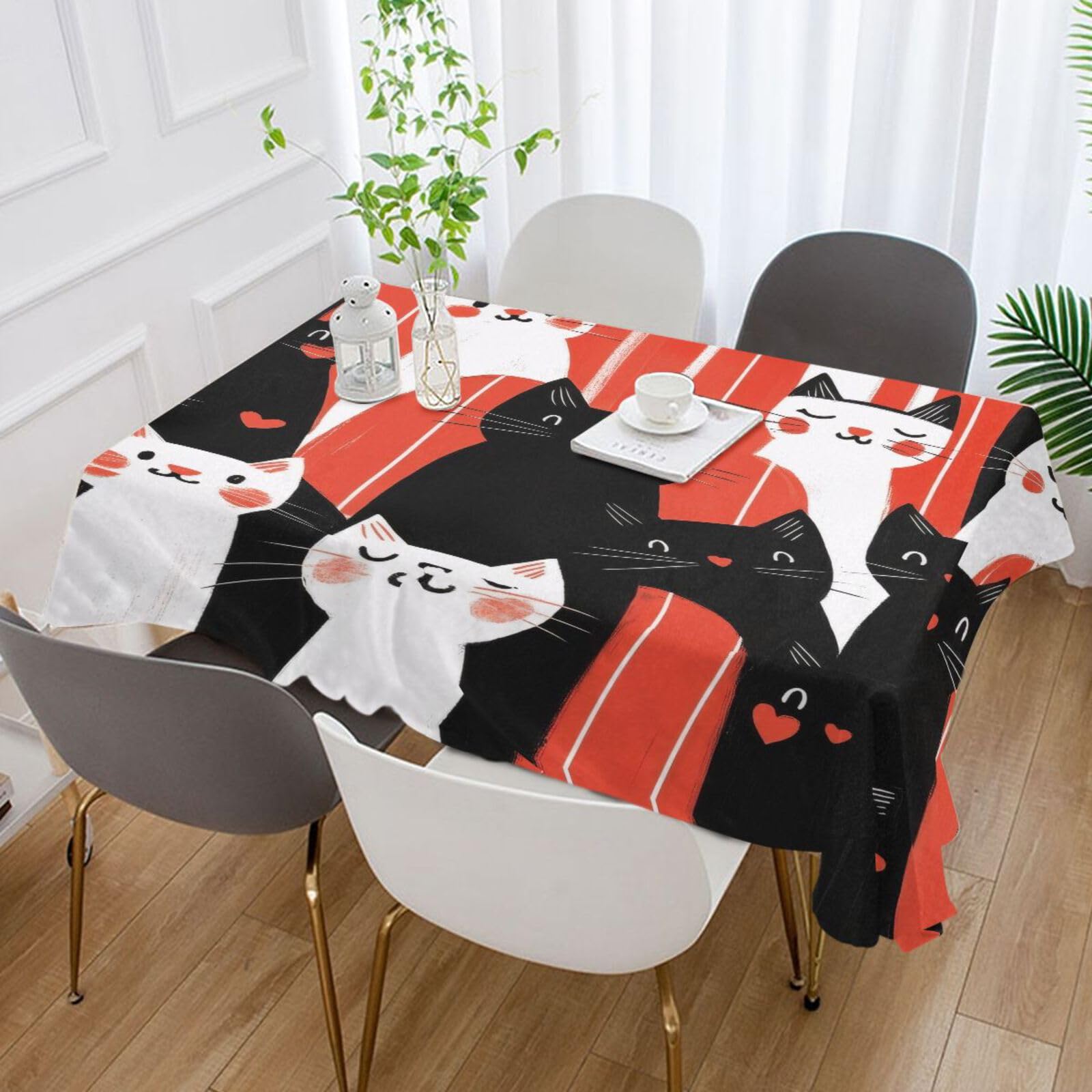 Cute Cat Tablecloth 70x160 Inch - Cartoon Fishbone Pattern, Waterproof Polyester, For Kitchen Or Party - View #6