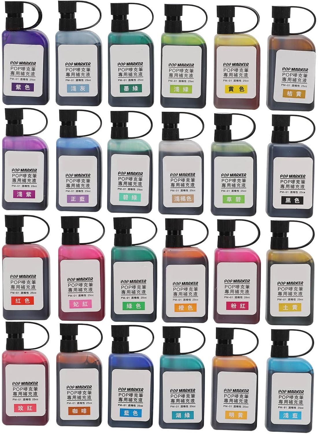 Refill Ink Marker Replacement Ink Kit 24 Colorful Alcoholic Inks with Transparent Bottles for Painting Drawing Artists Kids