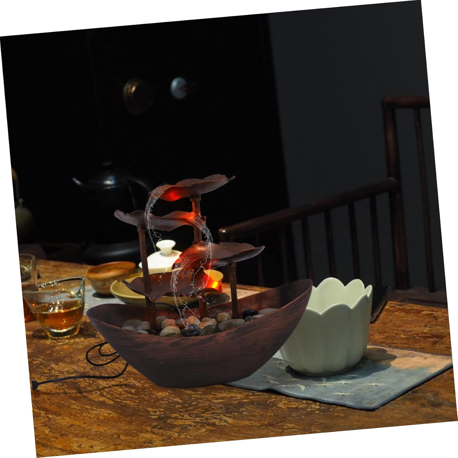 Tabletop Water Fountain with Led Light Decorative Lotus Leaf Design for Living Room and Home Relaxing Indoor Water Feature for Meditation and Ambiance