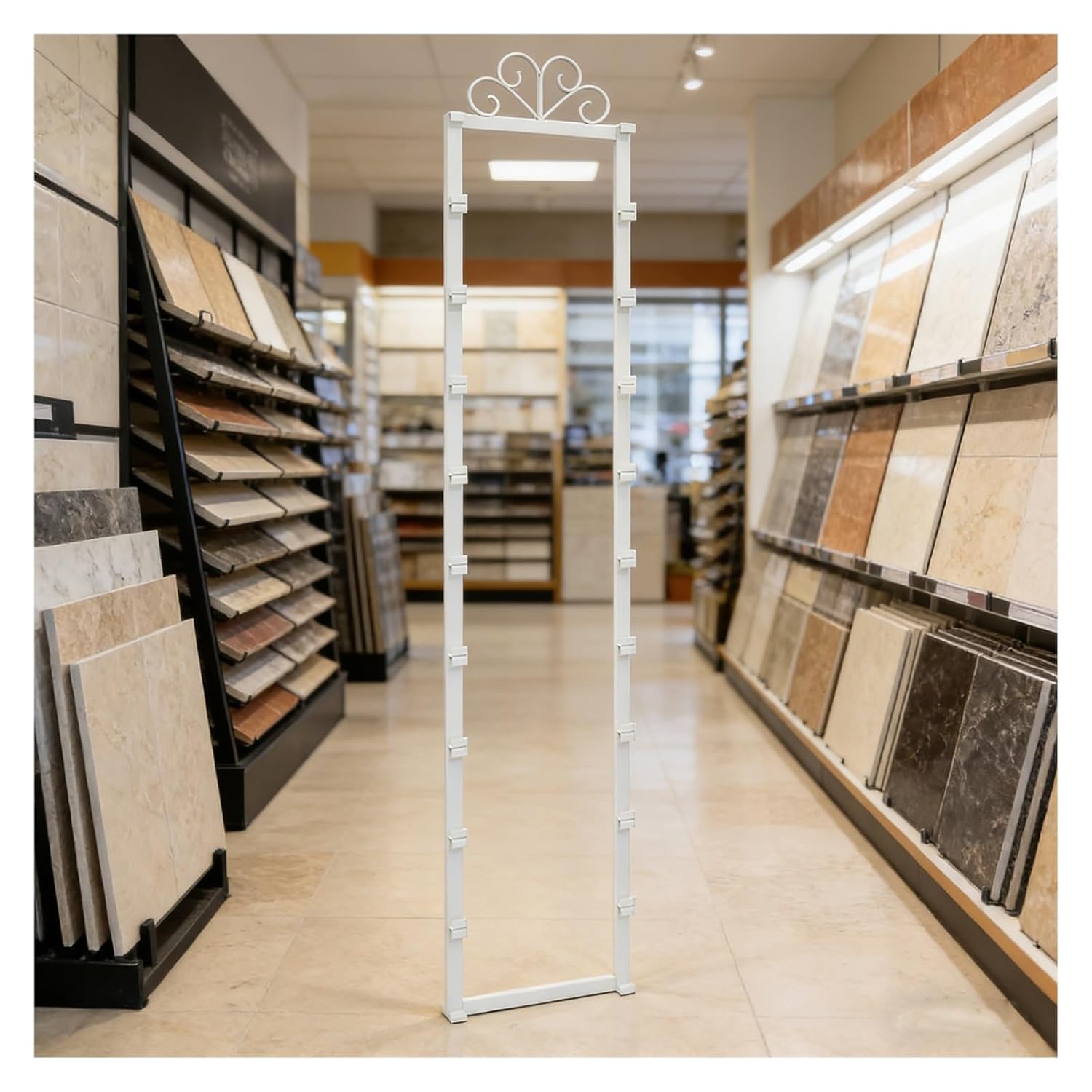 Large Capacity Marble Tiles Sample Display Rack for Wall, Commercial Ceramic Tile with 10/13/18 Slots, Wood Flooring Plates Shelf for Retail Store(White,13 Tier)