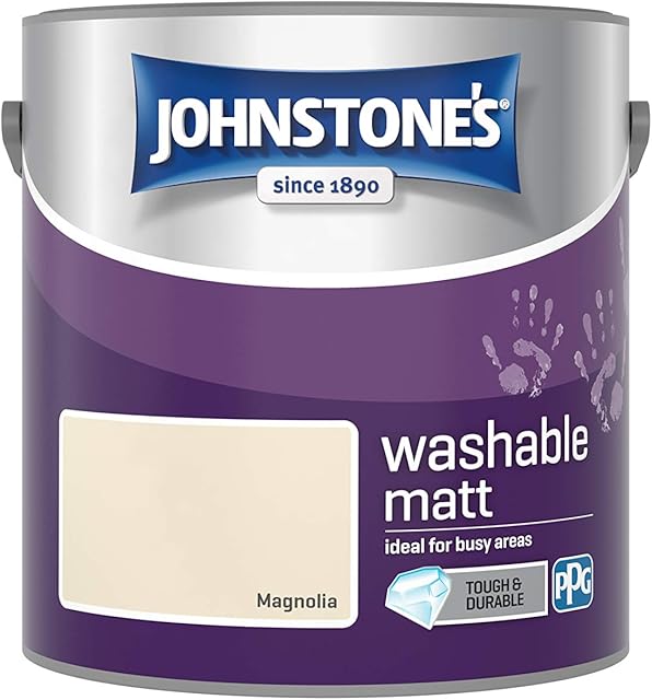 Johnstone's - Washable Paint - Magnolia - Matt Finish - Emulsion Paint - Highly Durable - Stain Resistant - Non Toxic & Low Odour - 12m2 Coverage per Litre - 2.5L