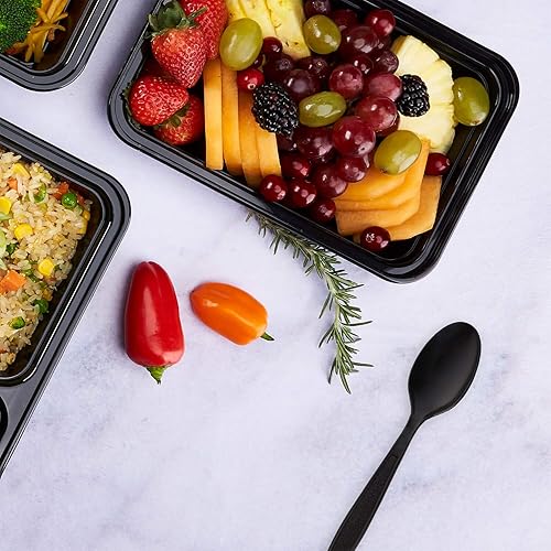 Miniatura 3 de Karat [5.9 pulgadas - 1,000 piezas] Cucharas de té desechables de plástico PP de peso pesado envueltas individualmente negras (U3533B)