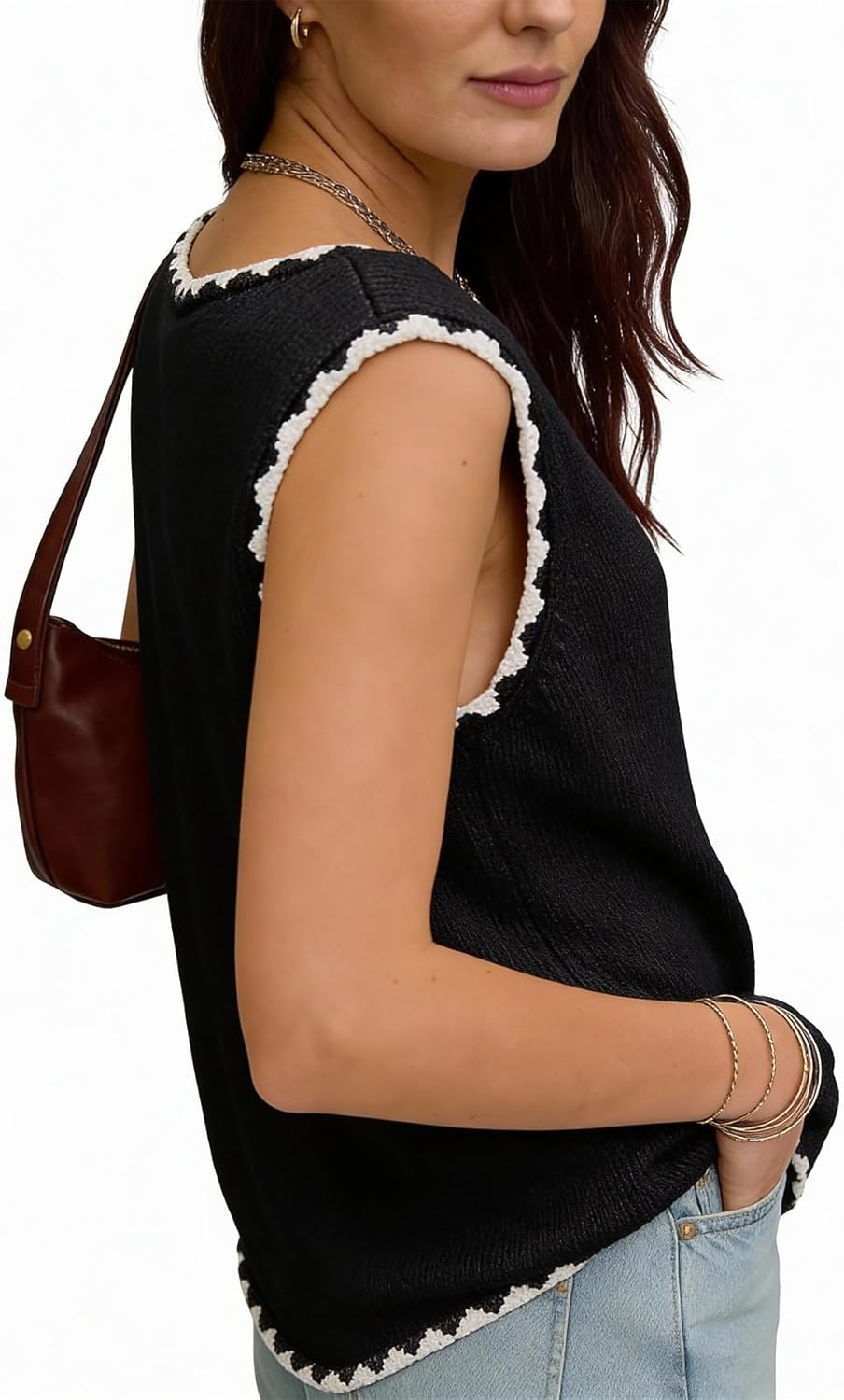 Womens Sweater Vest Sleeveless Knit Cardigan Vintage Button Down Colorful Sweater 2026 Spring Summer Tank Tops - Image 2