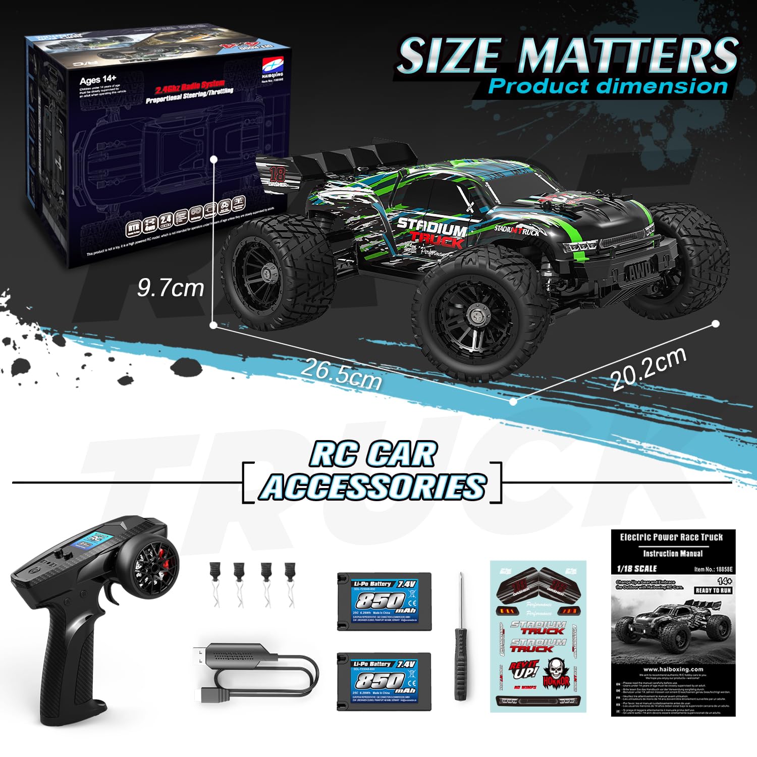 HAIBOXING Coche teledirigido, 2,4 GHz 1:18 proporcional 4WD 36+ km/h Hobby Offroad Monster RC Truck, impermeable RC Truggy RTR Toy