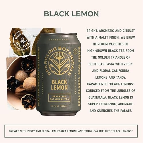 Miniatura 4 de Rishi Tea Black Lemon Sparkling Botanicals - Agua con gas, orgánica, sin azúcar, cero azúcar añadida, con cafeína, plantas reales, 12 onzas (paquete