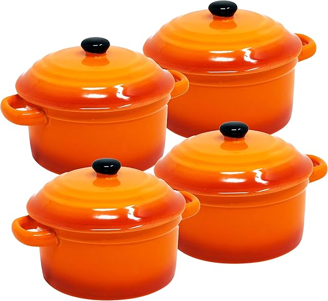 ToCi Casserole Dish with Lid Mini Ceramic Oven Dishes 300 ml Round Diameter 10 x 5 cm Orange Red and in Sets Orange 4er-set