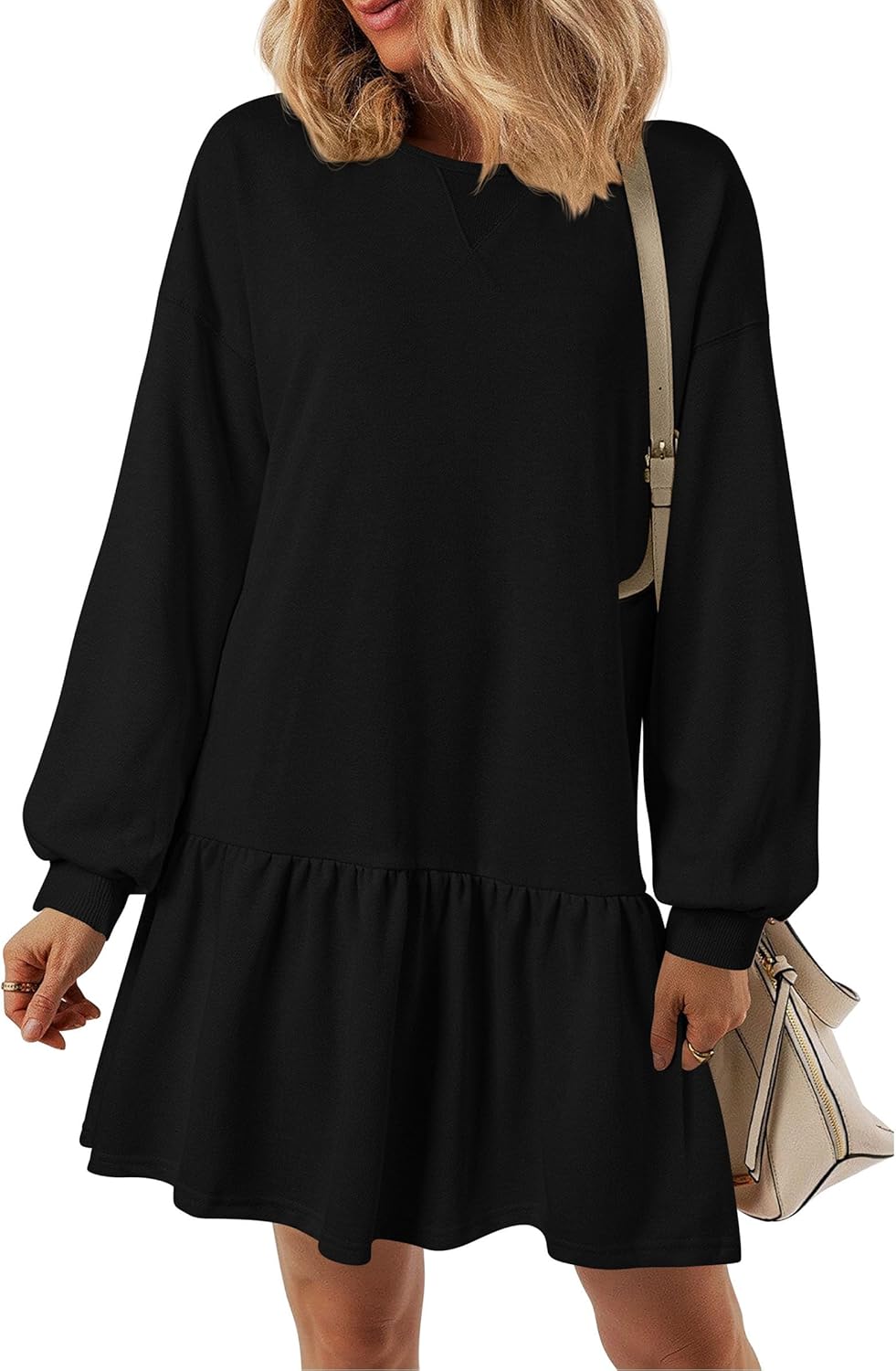 PRETTYGARDEN Womens Patchwork Sweatshirt Dress 2025 Fall Casual Long Sleeve Crewneck Pullover Cute Babydoll Mini Dresses