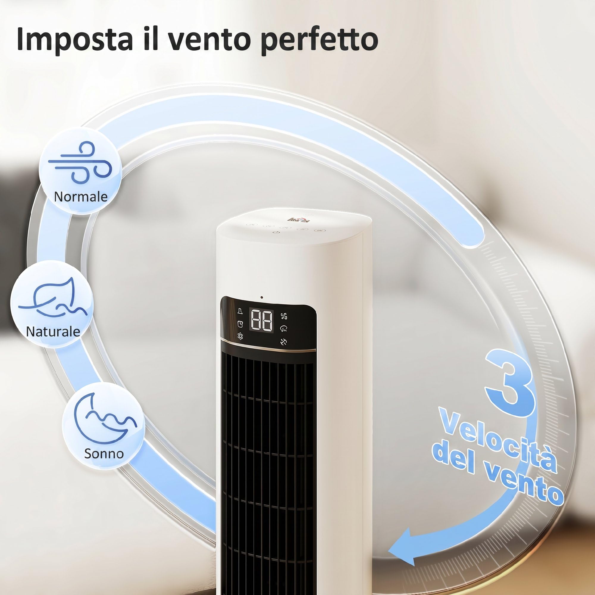 HOMCOM Condizionatore Portatile 3-in-1 con Serbatoio 3 Litri, Oscillazione 48°, 3 Velocità, 3 Modalità, Raffrescatore d'Aria a Torre, 2 Blocchi Refrigeranti, Telecomando, Casa Ufficio, Bianco