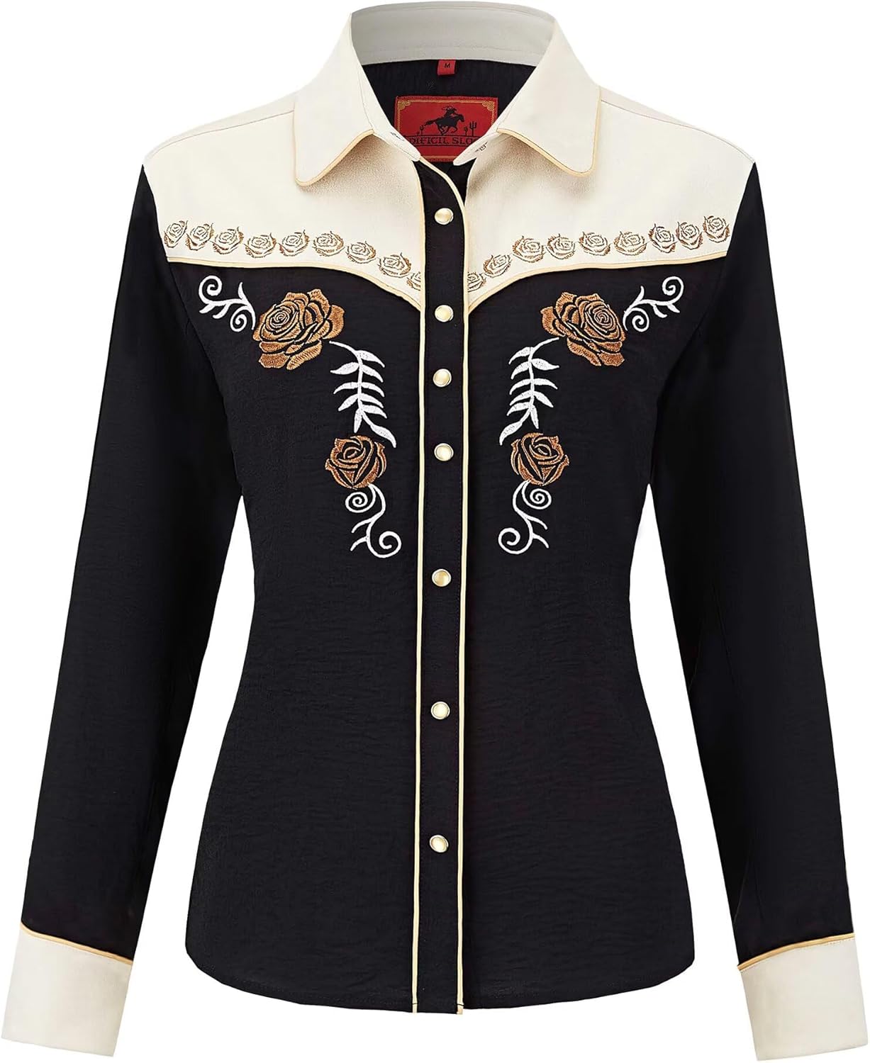 DIFICIL SLOG® Women's Embroidered Western Cowgirl Snap Button Down Shirt with Stretch Long Sleeve Loose Blouse