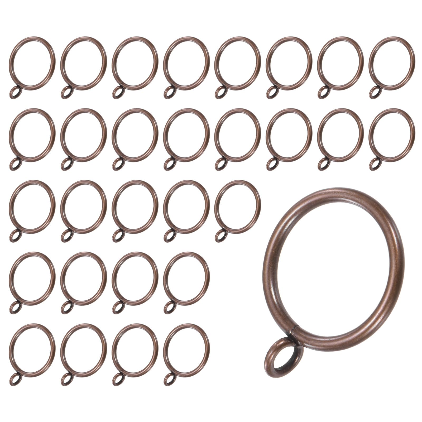M METERXITY 30-Pack Red Bronze Curtain Rings with Eyelet, Rustproof Metal Rings for Curtain Rods, 32 mm Interior Diameter Drapery Rings for Curtain Rods for Hanging Drapes/Hats/Towels