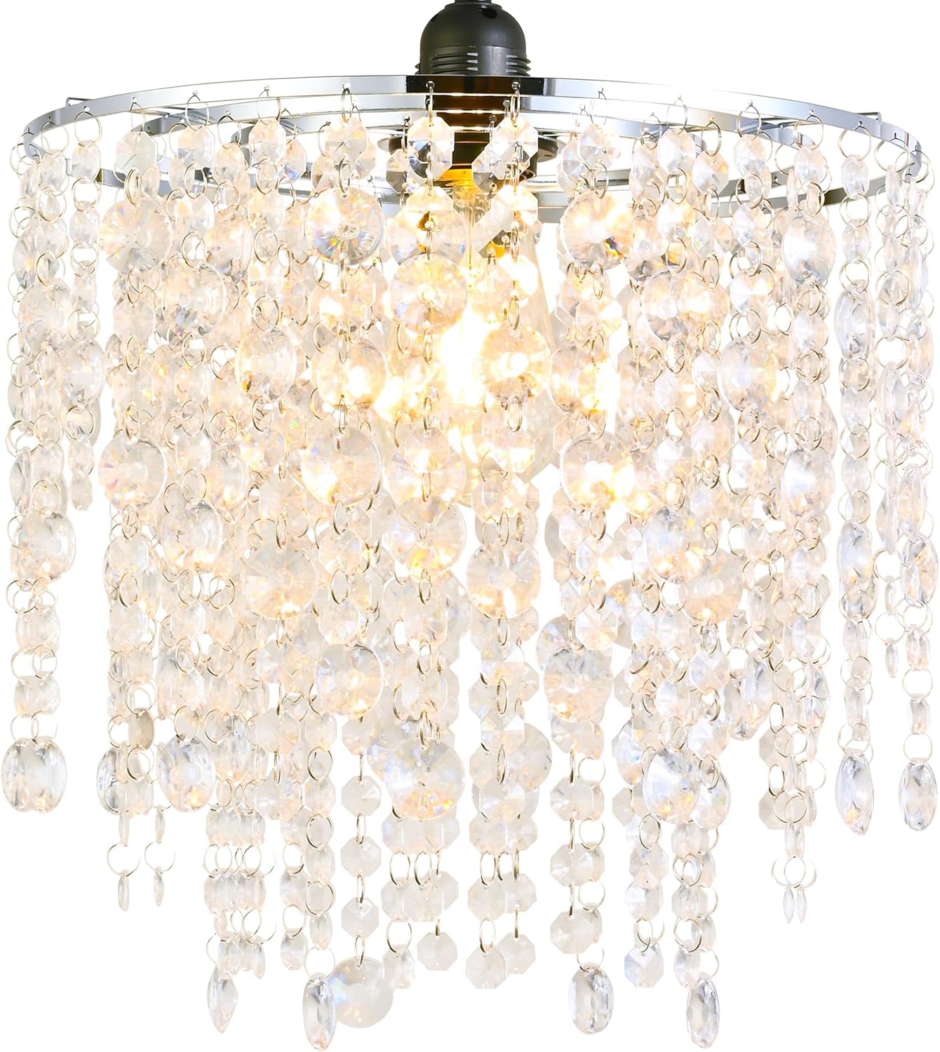 3-Tier Acrylic Ceiling Lamp Shade, Clear Beaded Chandelier Cover, 30cm