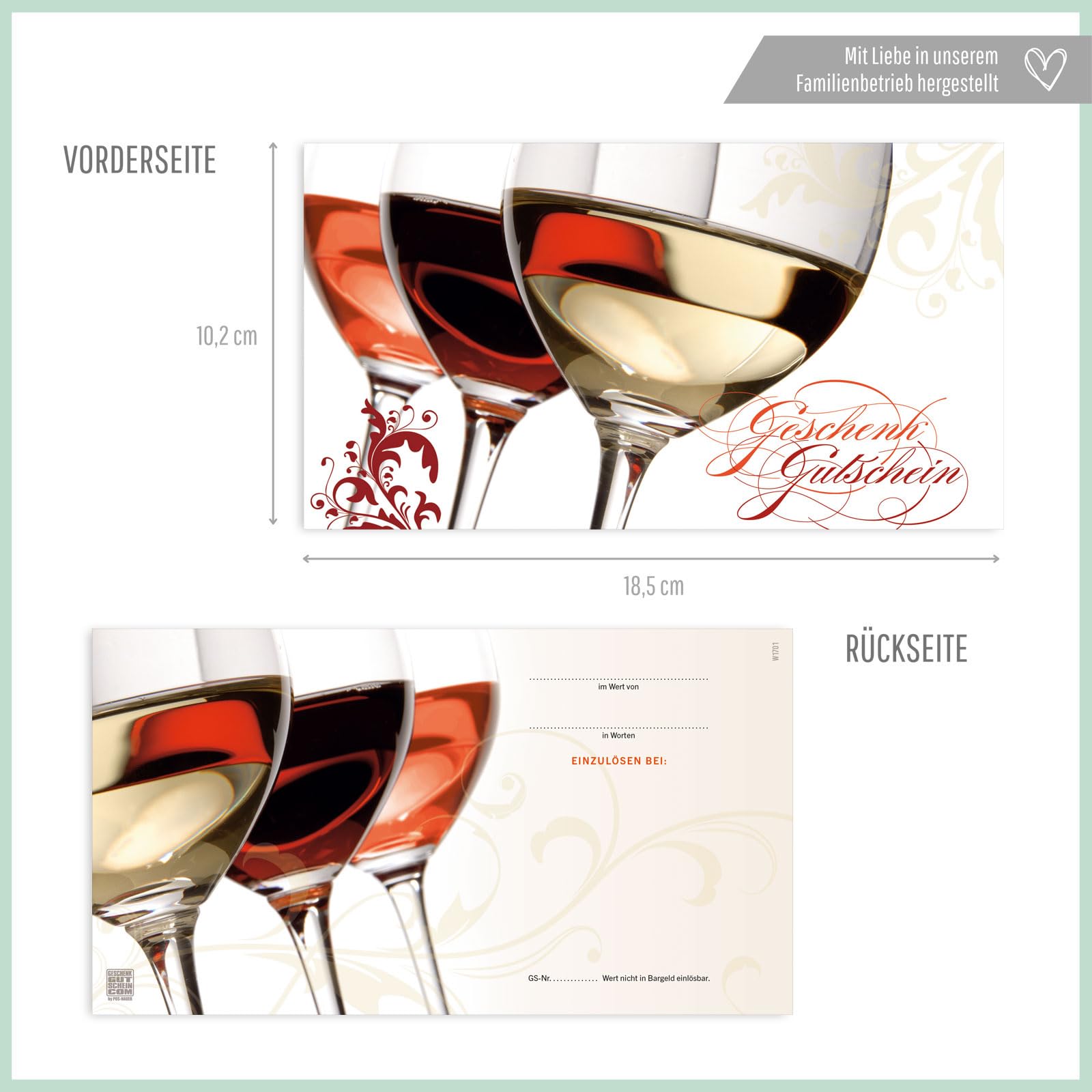 Gutschein-Set. 100x Gutschein + Kuvert. Für Vinothek Weinhändler Getränkehandel, blanko zum selber Ausfüllen.