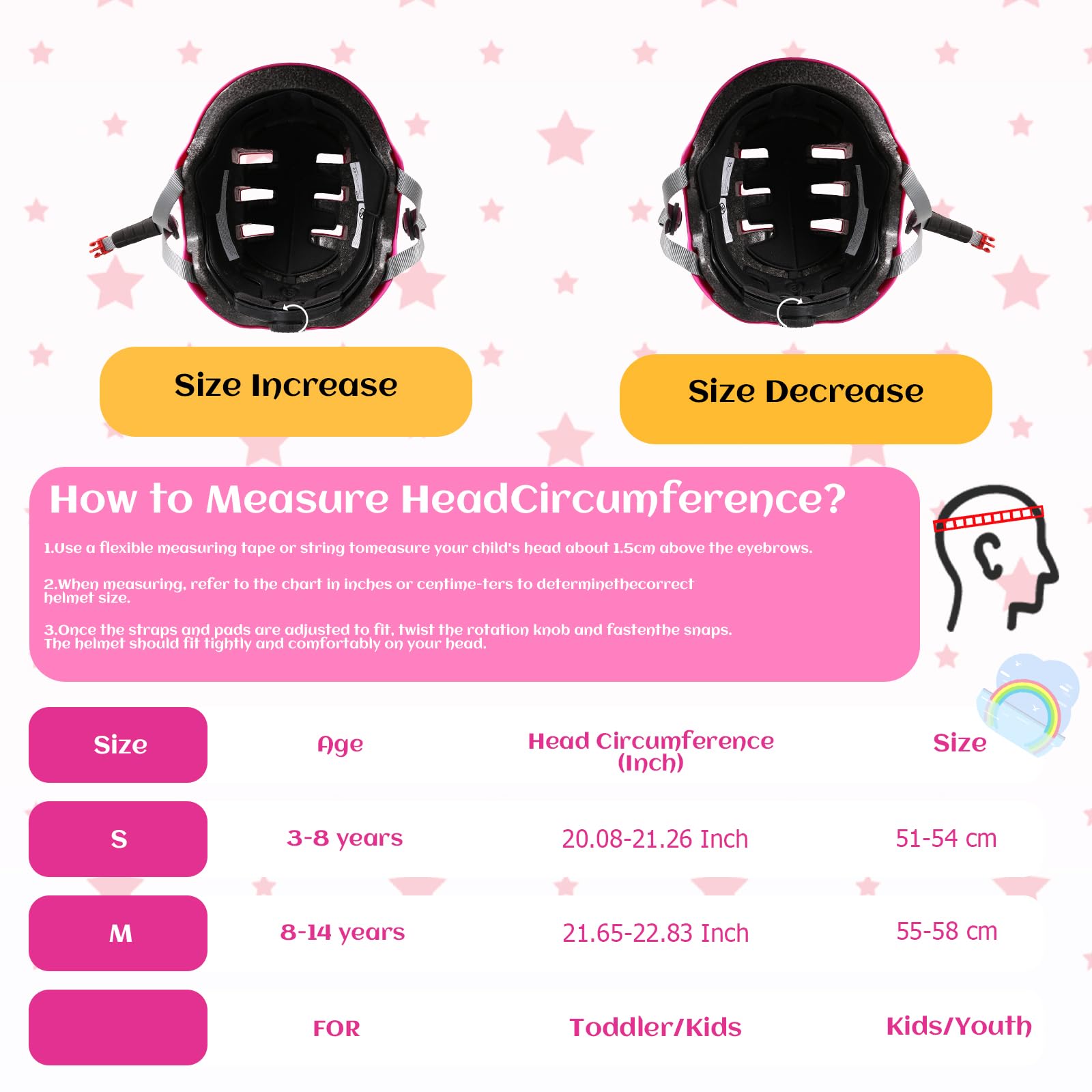 DUZSKJ Casco da bicicletta regolabile per bambina bambino ragazze, Casco bici scooter bambino, Casco bambini per monopattino per skateboard bicicletta monopattino pattini in linea e ciclismo