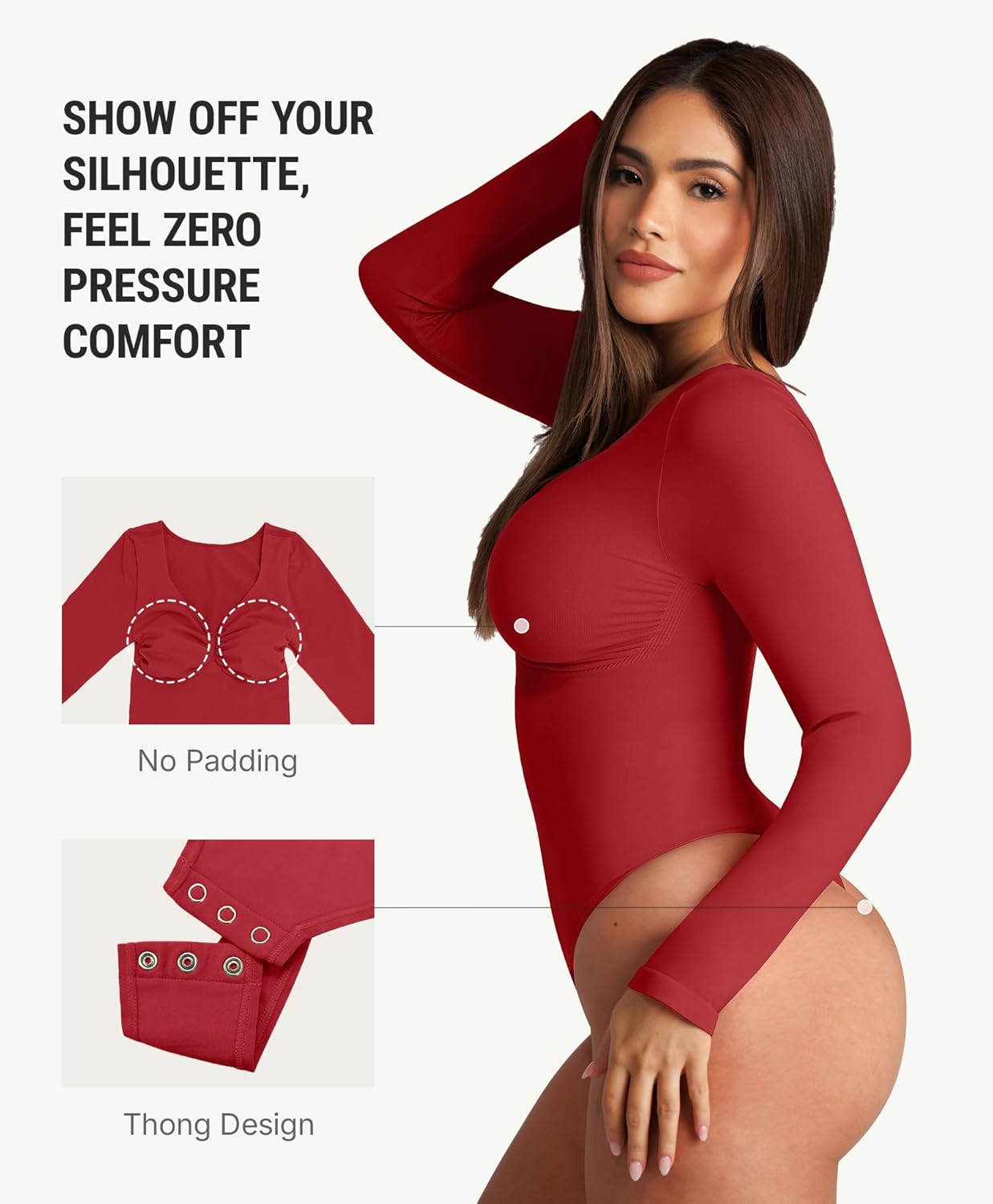 FeelinGirl Women's Long Sleeve Shapewear Bodysuit for Tummy Control Seamless Body Suits Thong V Neck Going Out Tops - Image 2