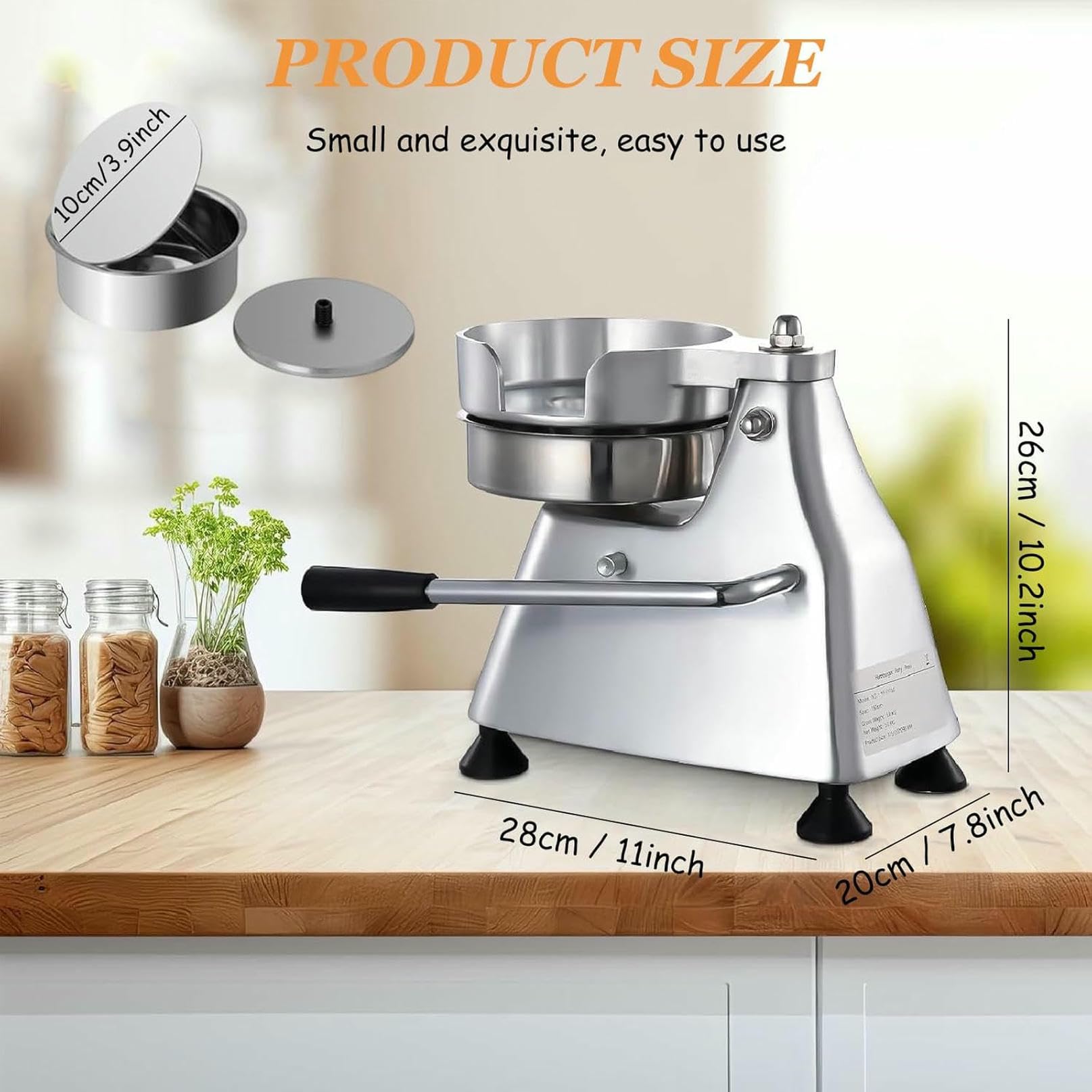 Máquina para hacer hamburguesas de 100/130/150 mm, prensa para hamburguesas con tazón de acero inoxidable de grado alimenticio, procesador de carne de cocina