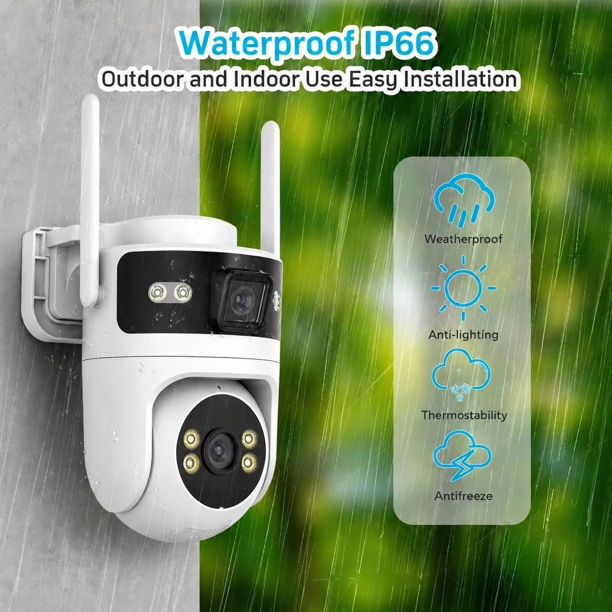 Kamera zewnętrzna WLAN do monitoringu 6 MP Dual Lens, 3 MP + 3 MP PTZ z obrotem o 355°, rozpoznawanie i śledzenie osób, kolorowa widoczność w nocy, dwukierunkowe audio, wodoszczelność IP66