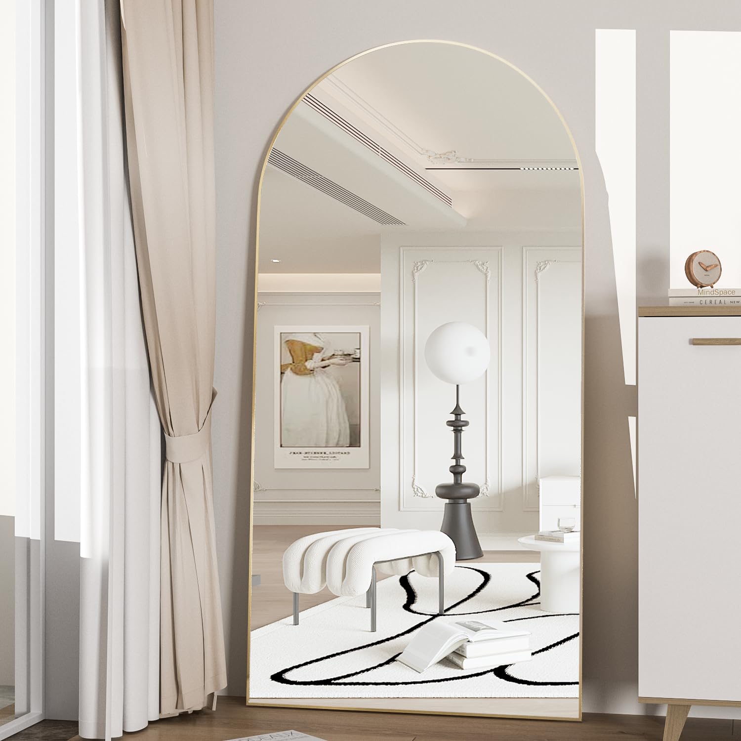 NEUWEABY Full Length Mirror 162 x 53 cm Arch Mirror with Stand, Wall Mirror Gold Arch Full Body Mirror for Hanging or Wall Mounted Bedroom Mirror