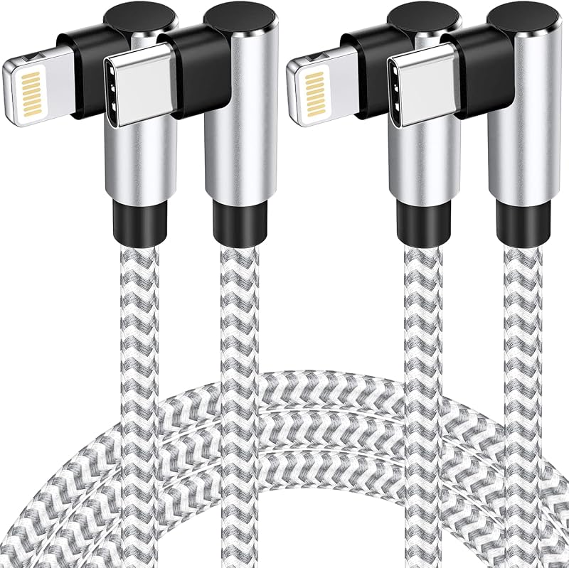 Confezione da 2 cavi da USB C a Lightning da 3 m, certificato Apple MFi, cavo di ricarica rapida per iPhone a 90 gradi, cavo Lightning di tipo C intrecciato in nylon compatibile con iPhone 14/13/12/11