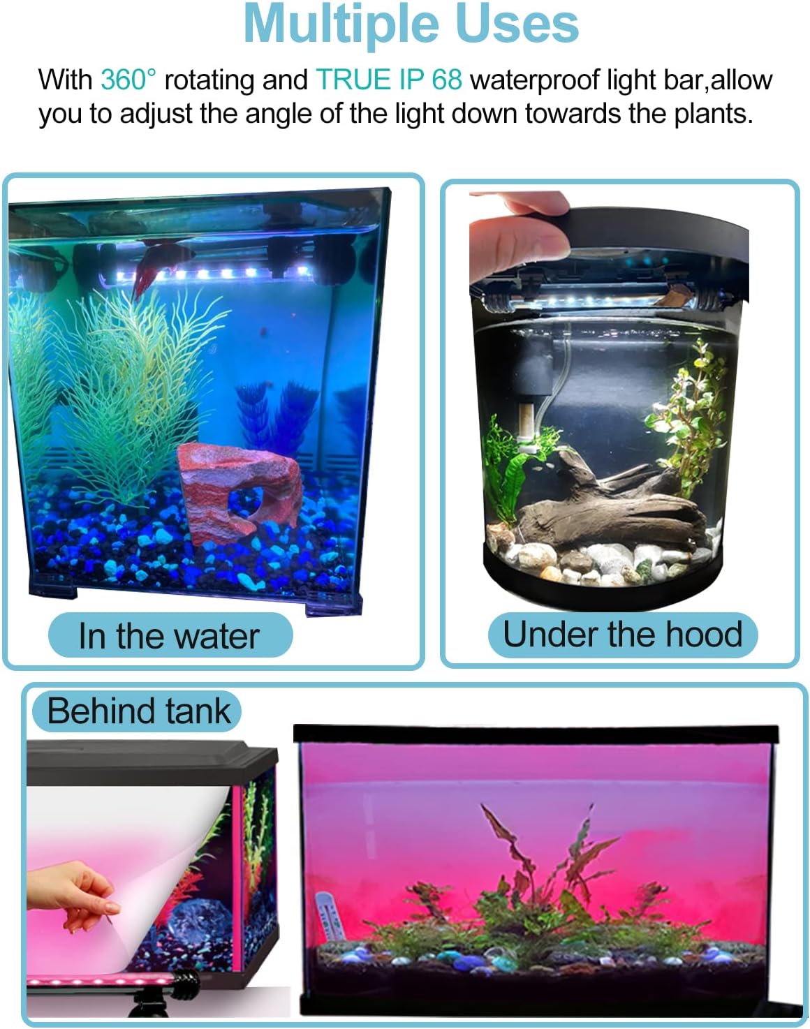 MingDak Fish Aquarium Tank Light - Aquarium Background Light with Timer Auto On/Off,Wireless Remote Control,RGB Colored Changing, Underwater Submersible LED Light,11 inch 15 LEDs
