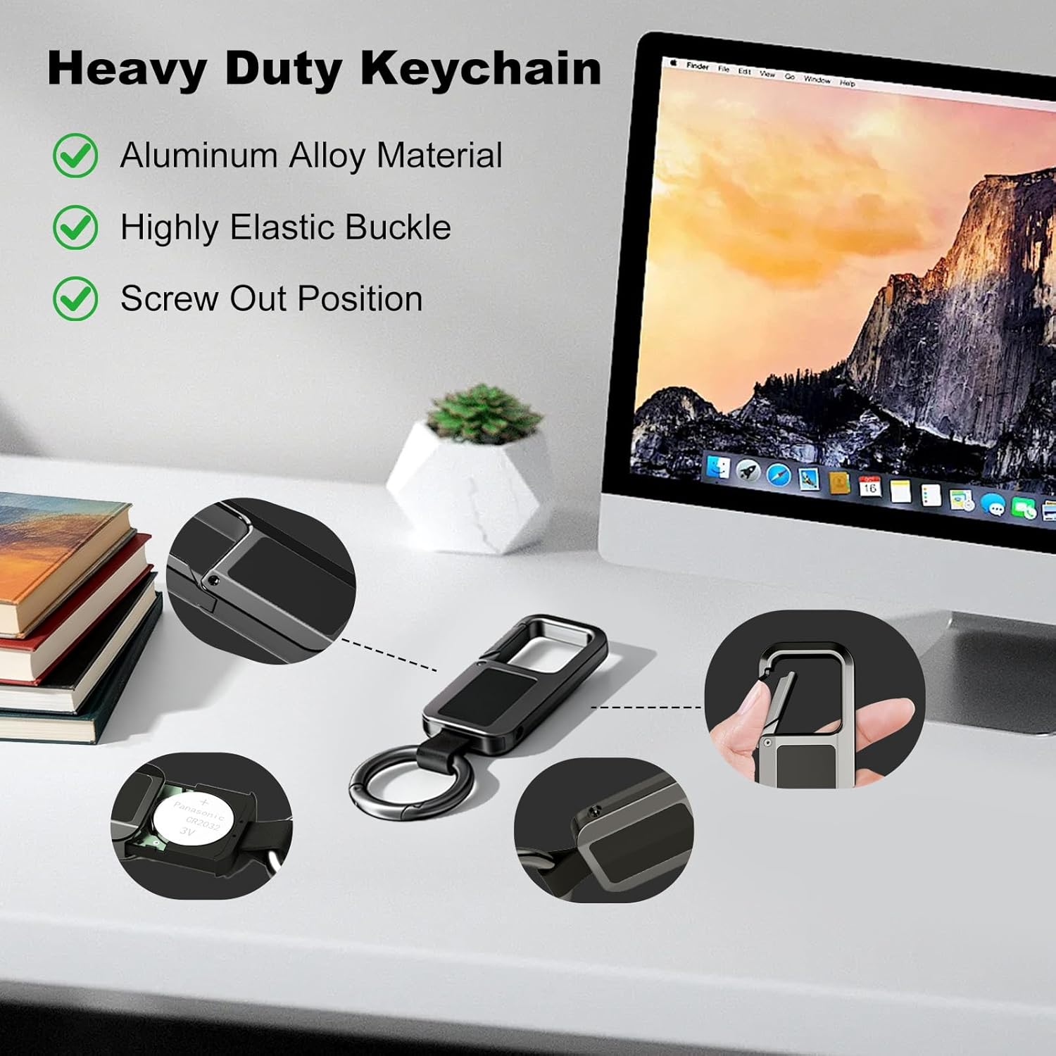 Key Chain Tracker Tag, Works with Apple Find My (iOS Only), Car Keychain Accessories for Men, Heavy Duty Key Tracker for Luggage, Backpacks and Suitcases (Black)