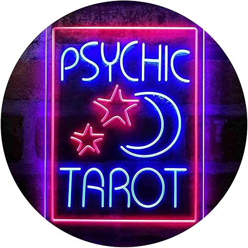 ADVPRO Psychic Tarot Moon Stars Shop Letrero de neón LED de doble color, rojo y azul, 8 x 12 pulgadas st6s23-i4014-rb