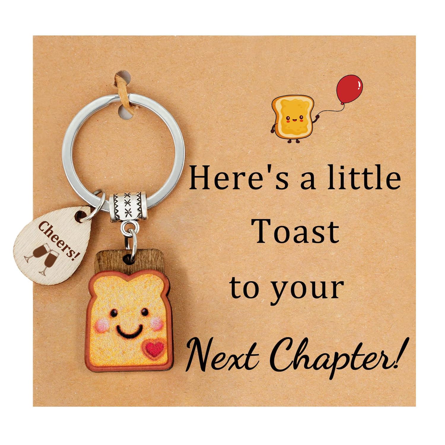 Extraible Next Chapter New Beginnings Gift, Cute Toast Keychain With Card 'Here's A Little Toast To Your !' - Unique Good Luck Gift For Friends, Colleagues, Coworkers, Teachers, Students